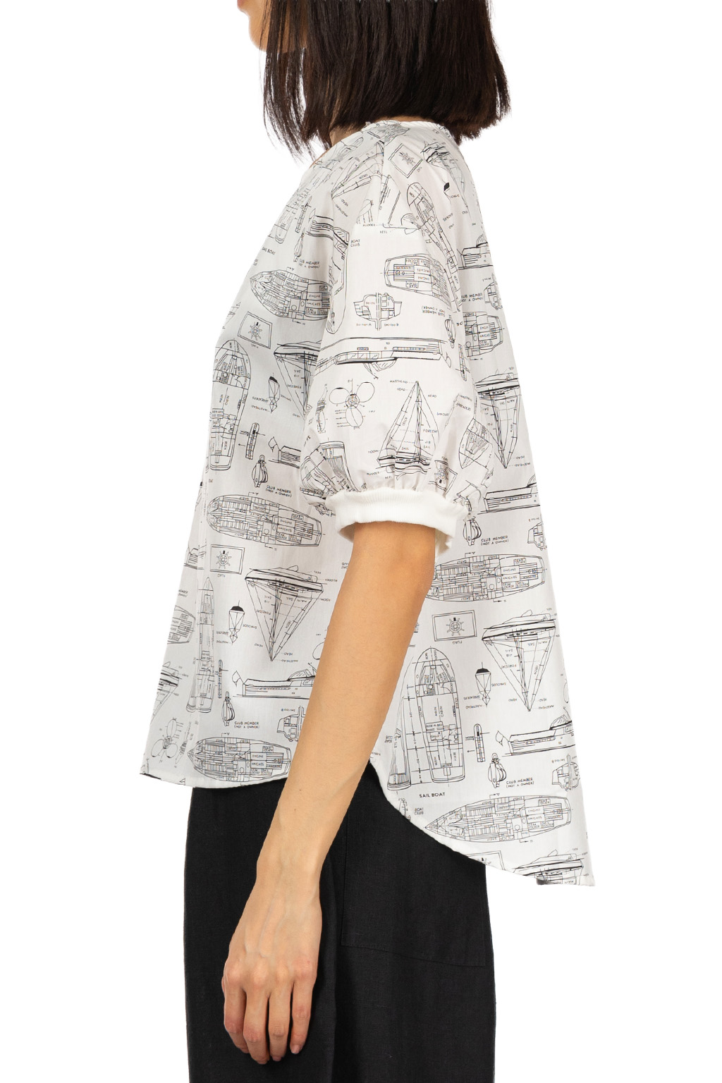 NARU  - Boat Print Wide Shirt - Off White