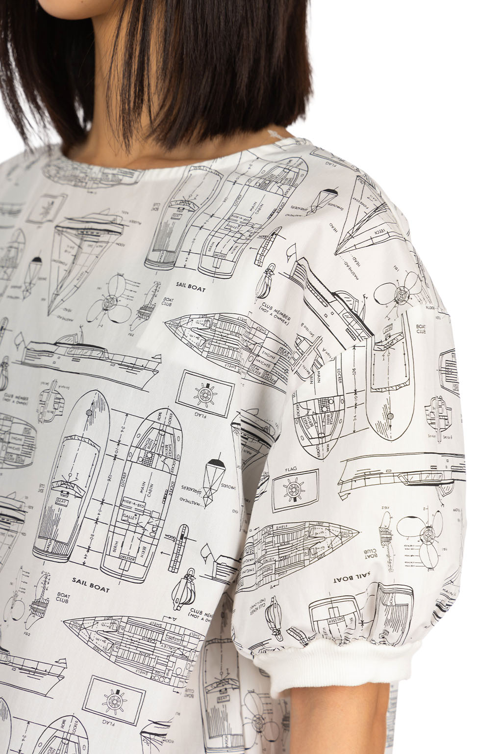 NARU  - Boat Print Wide Shirt - Off White