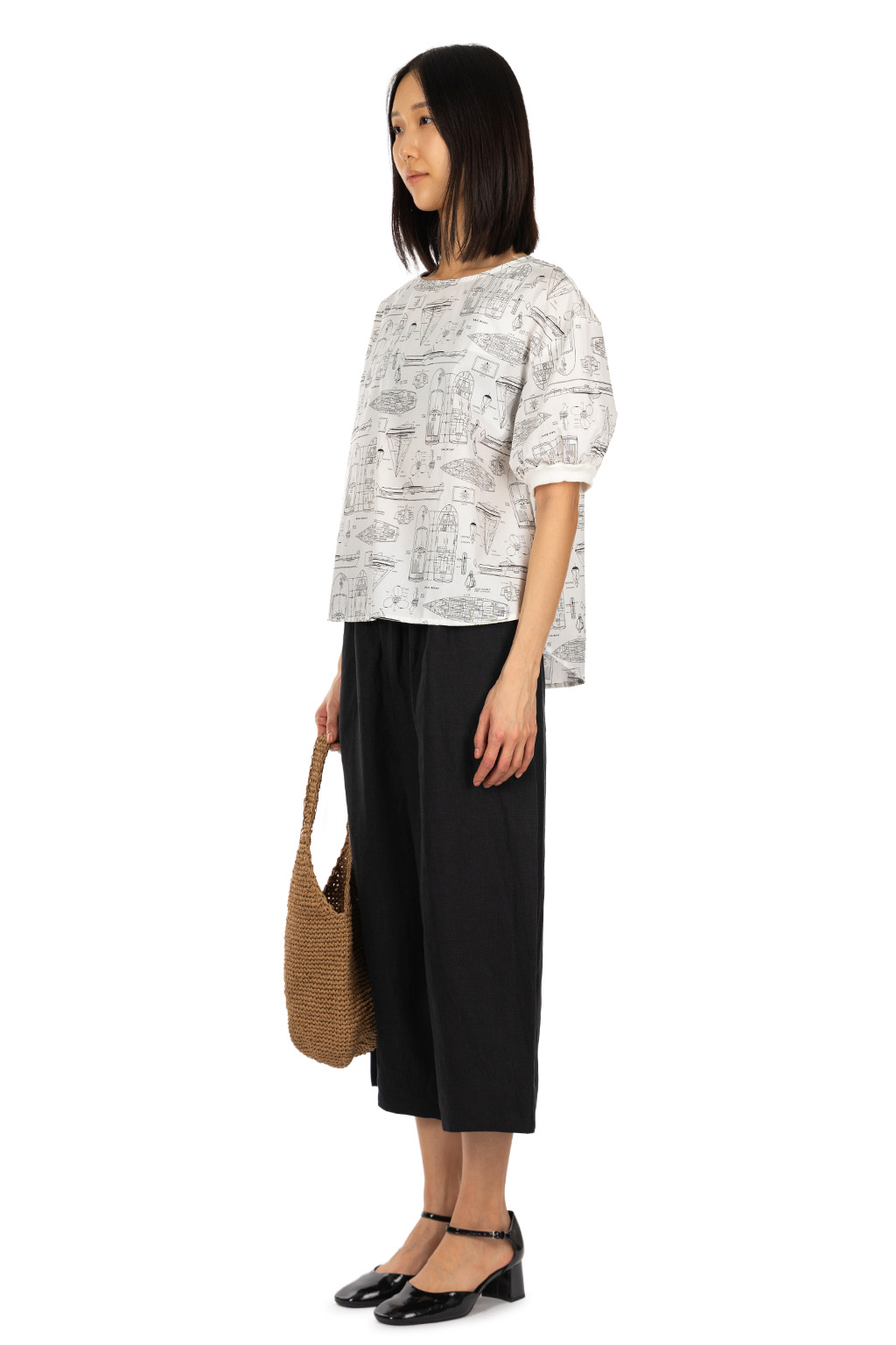 NARU  - Boat Print Wide Shirt - Off White