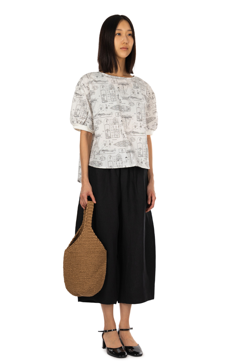NARU  - Boat Print Wide Shirt - Off White