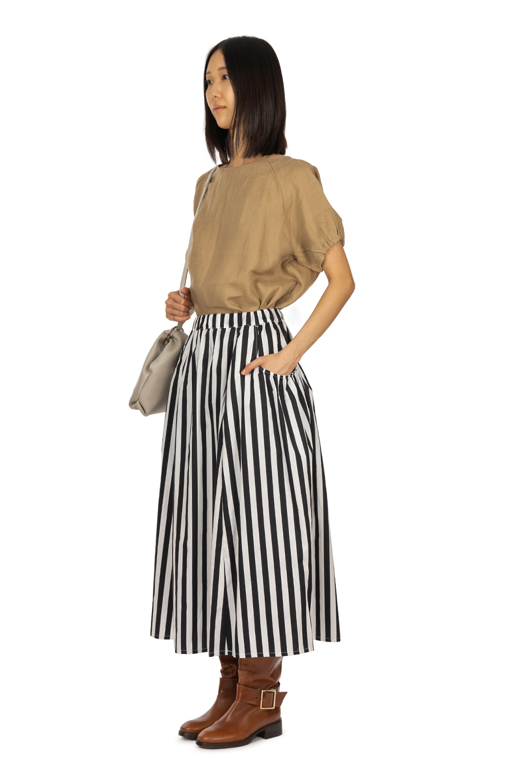 NARU  - Checkered Pattern Gathered Skirt