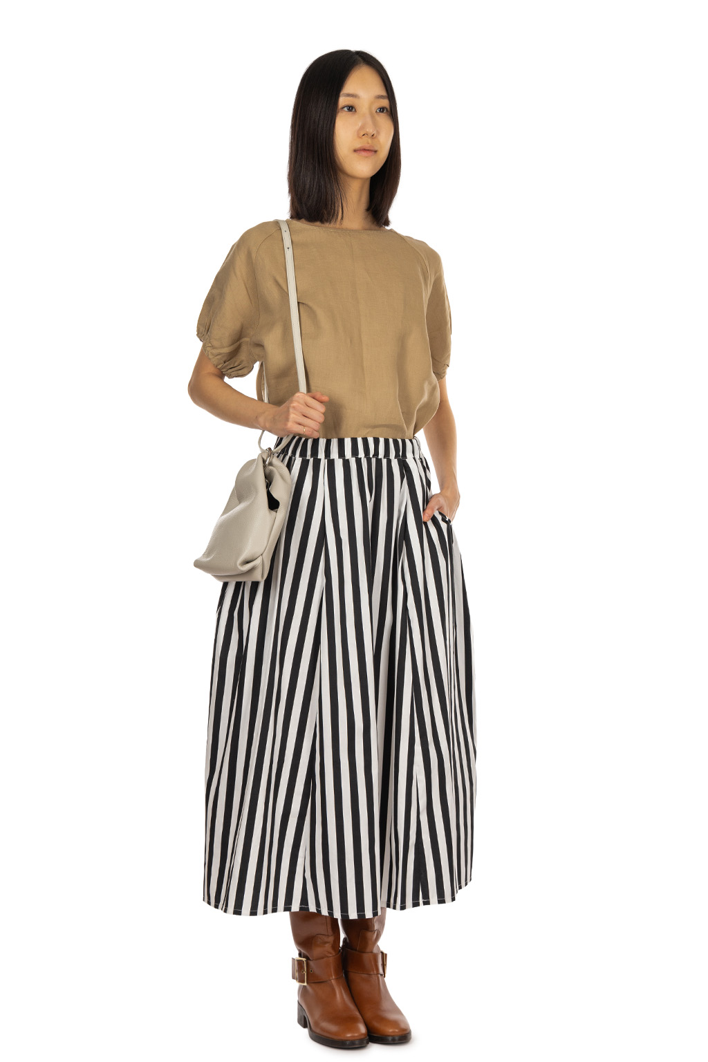 NARU  - Checkered Pattern Gathered Skirt