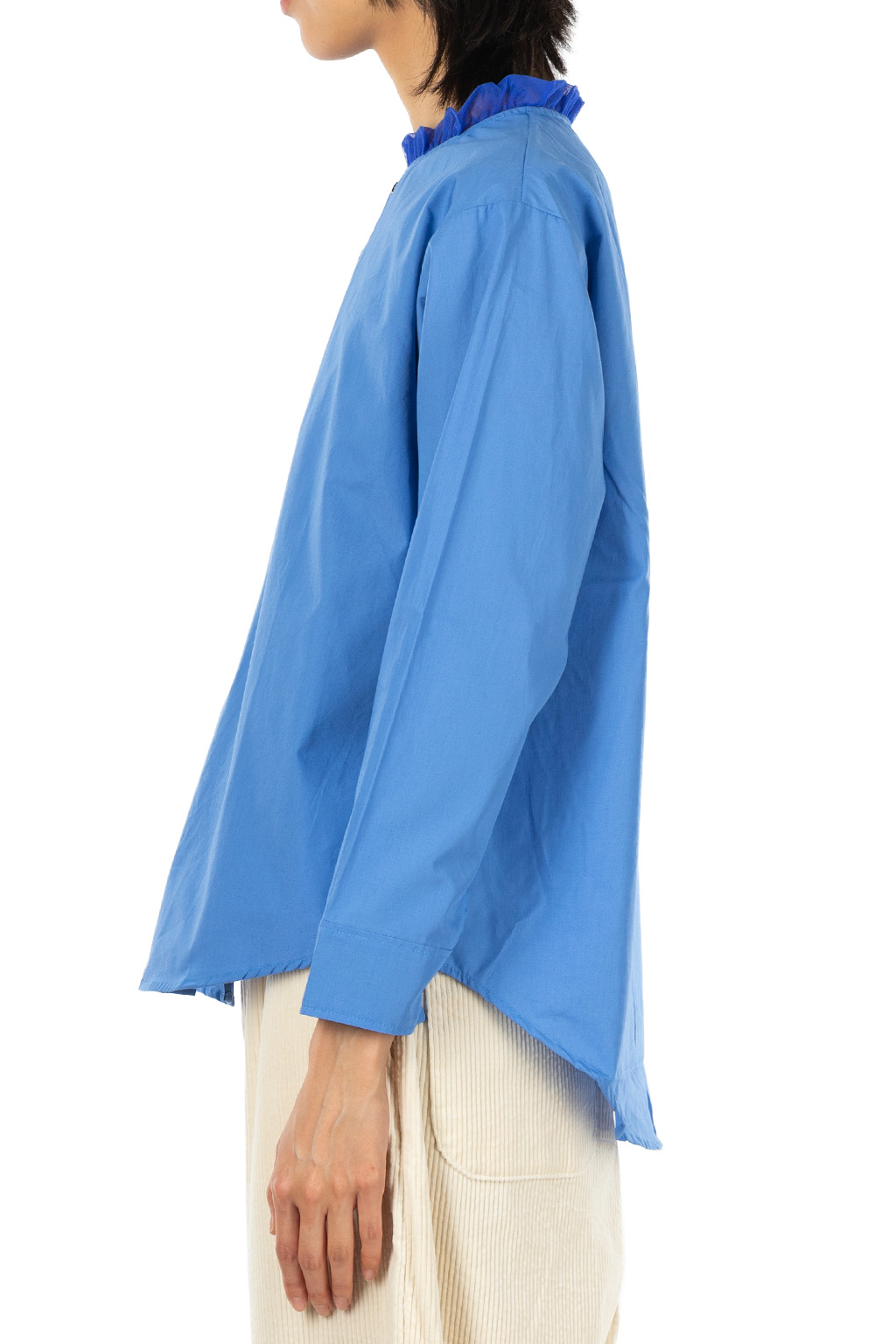 NARU  - Cotton Broad Frill Neck Shirt - Blue
