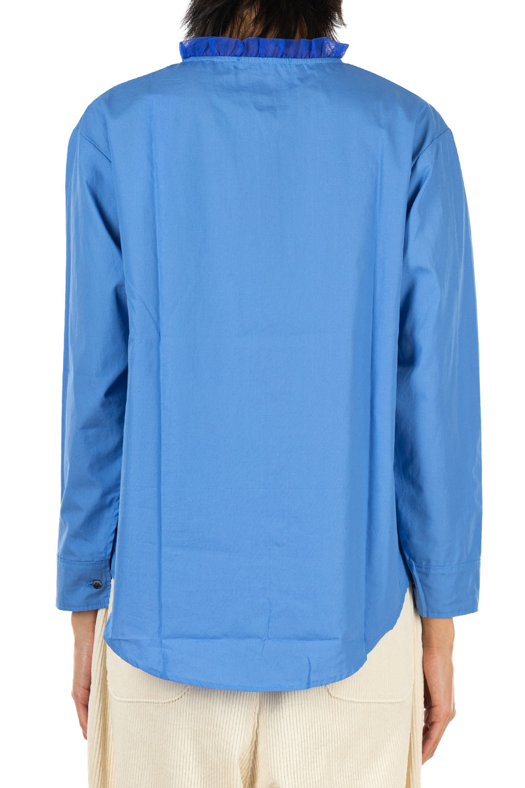 NARU  - Cotton Broad Frill Neck Shirt - Blue