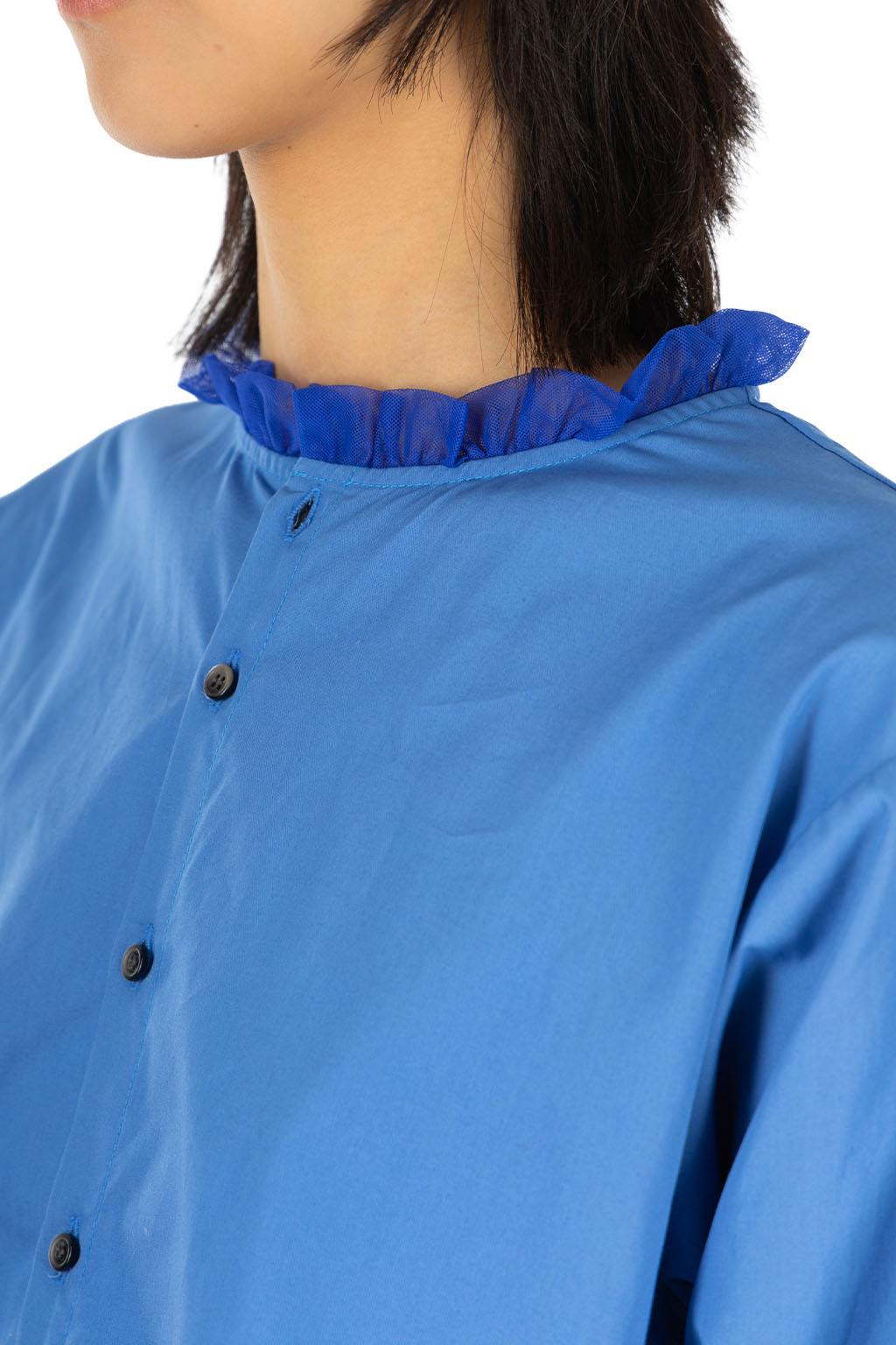 NARU  - Cotton Broad Frill Neck Shirt - Blue