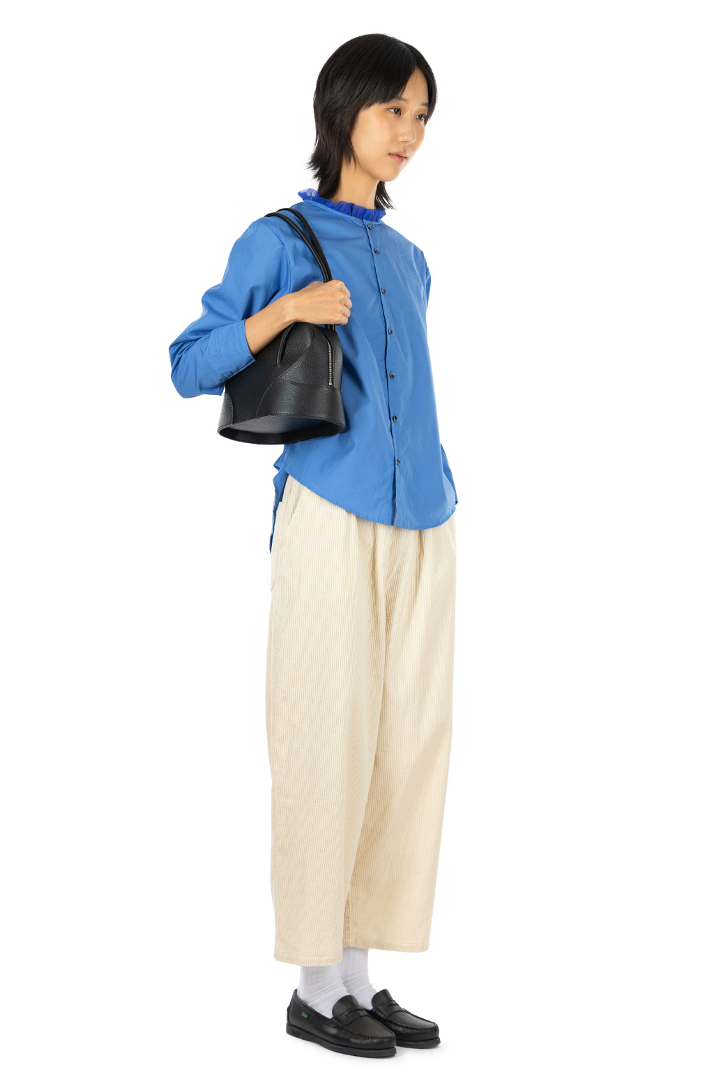 NARU  - Cotton Broad Frill Neck Shirt - Blue