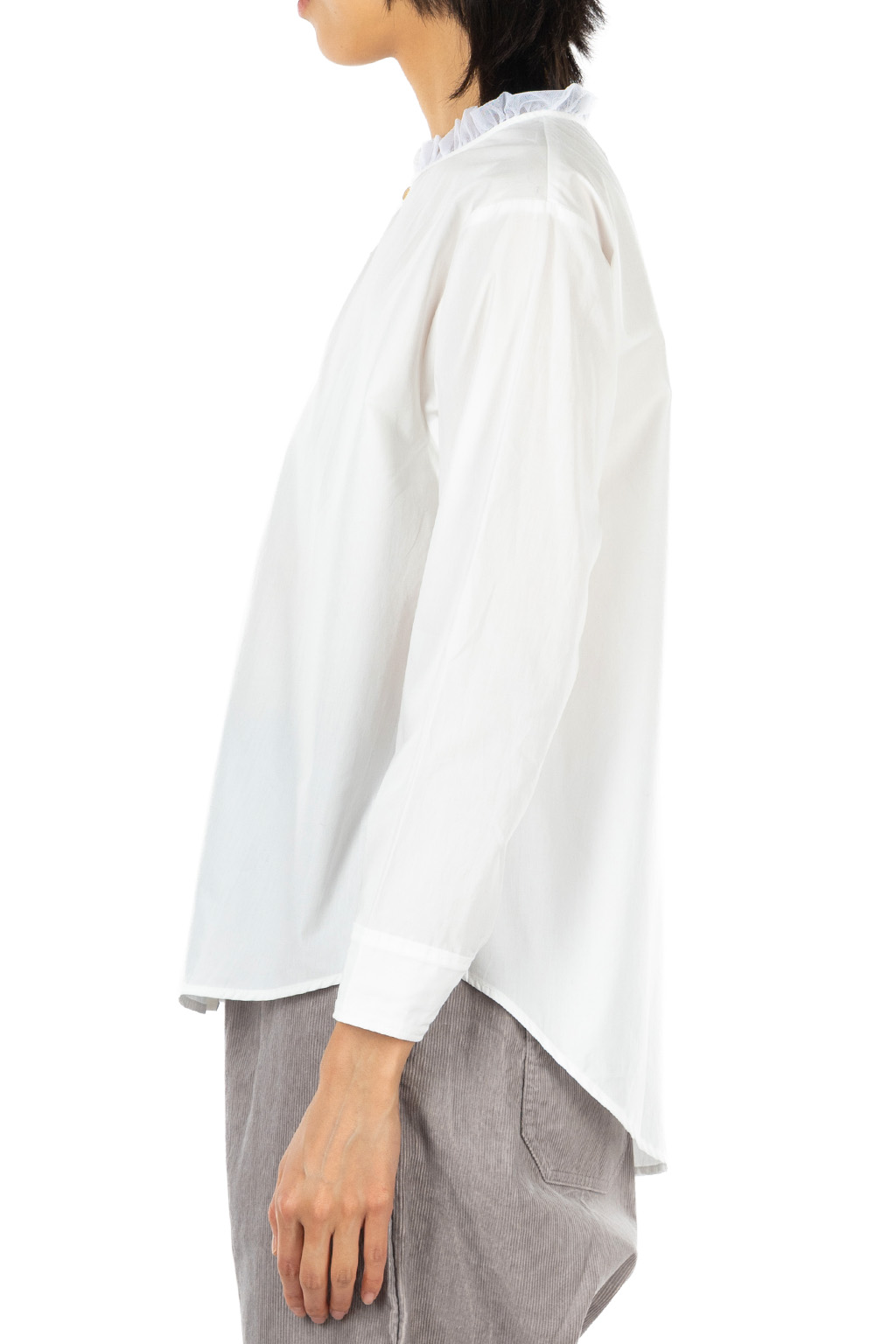 NARU  - Cotton Broad Frill Neck Shirt - Off White