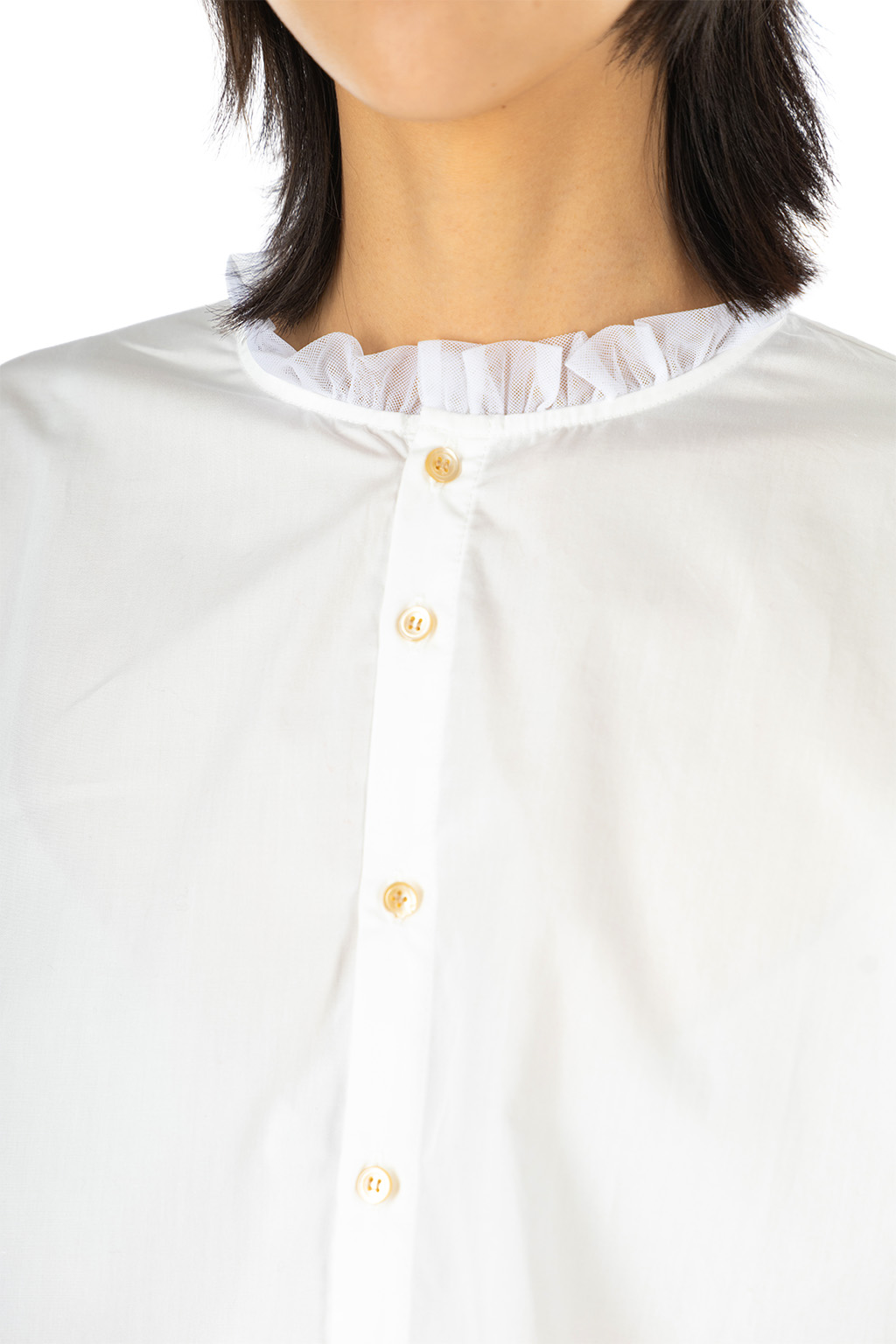 NARU  - Cotton Broad Frill Neck Shirt - Off White
