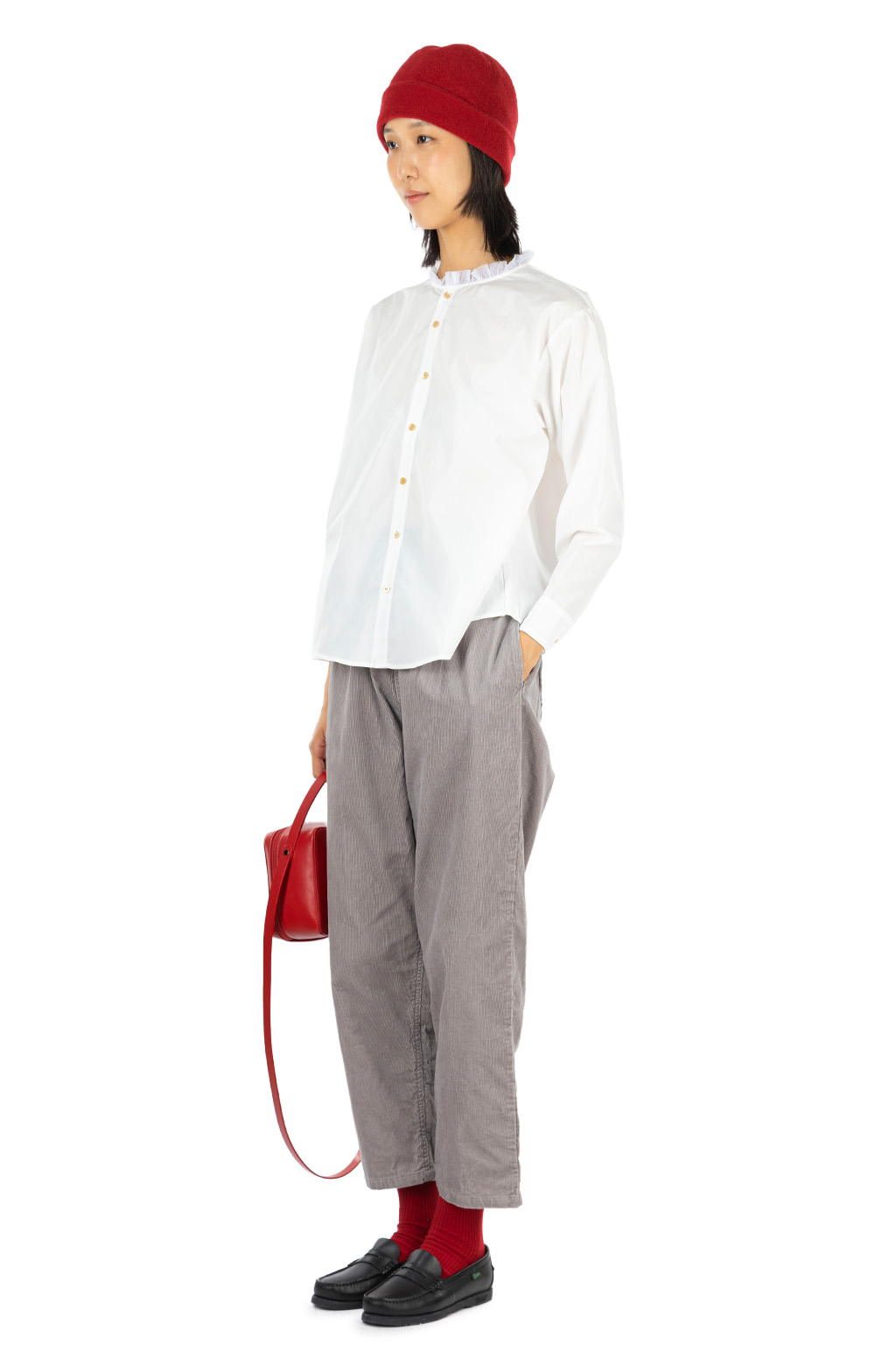 NARU  - Cotton Broad Frill Neck Shirt - Off White