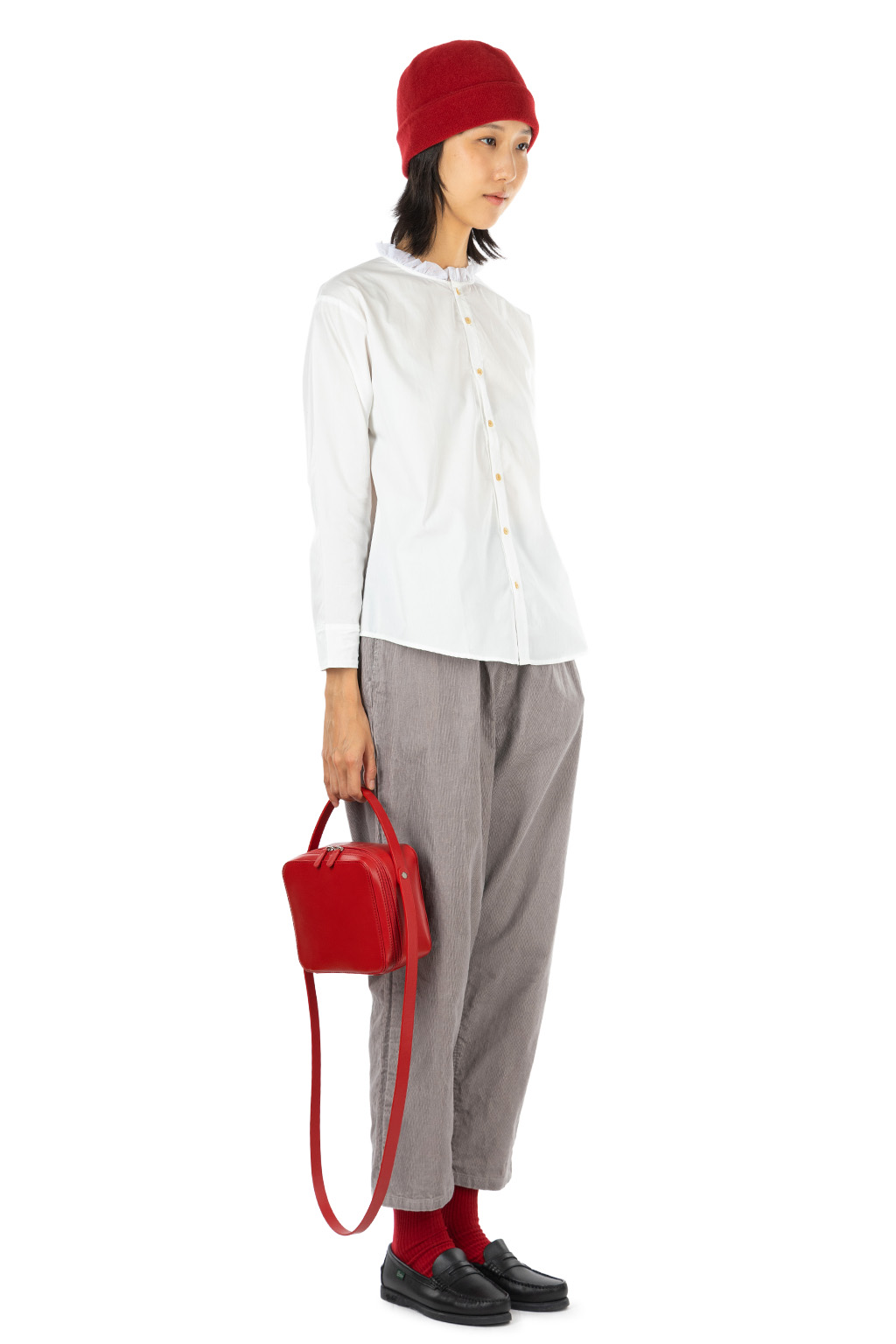 NARU  - Cotton Broad Frill Neck Shirt - Off White