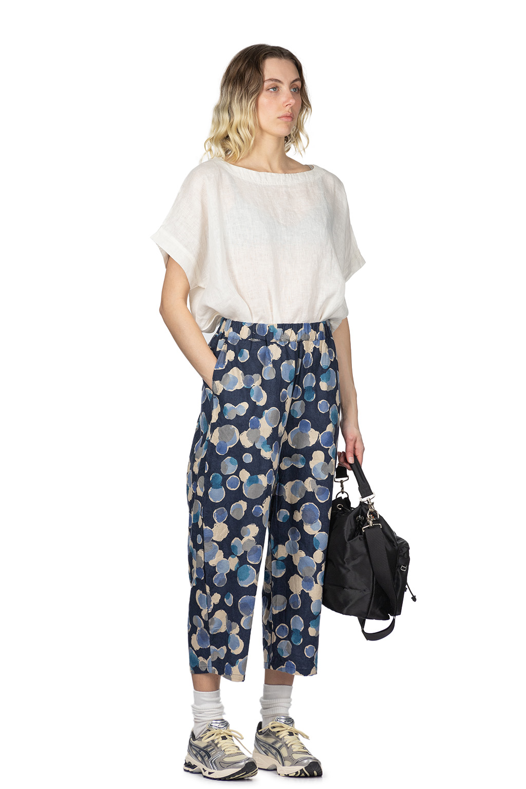 NARU  - Cotton Linen Dot Egg Pants - Blue