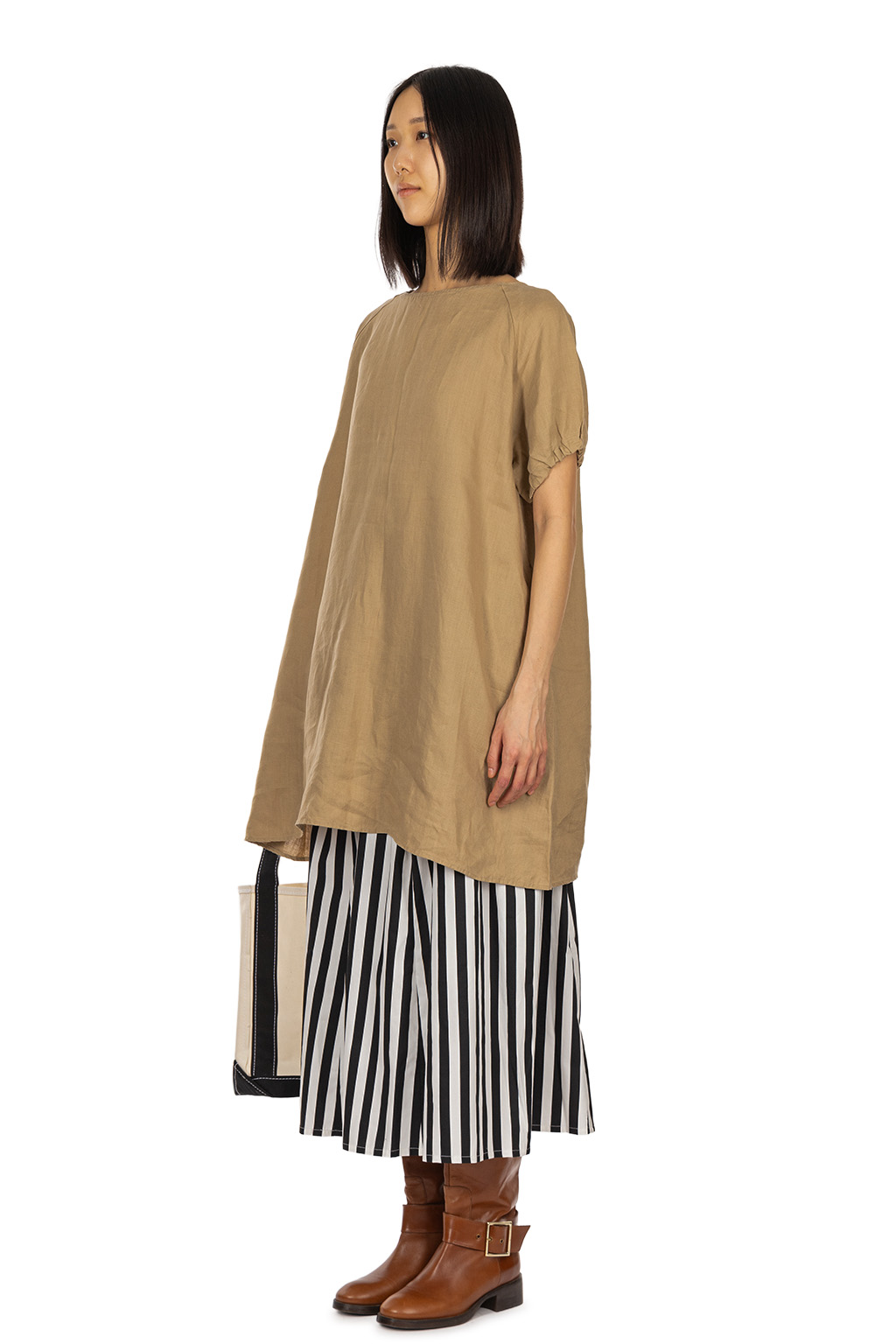 NARU  - French Linen Raglan Sleeve Tunic - Light Brown