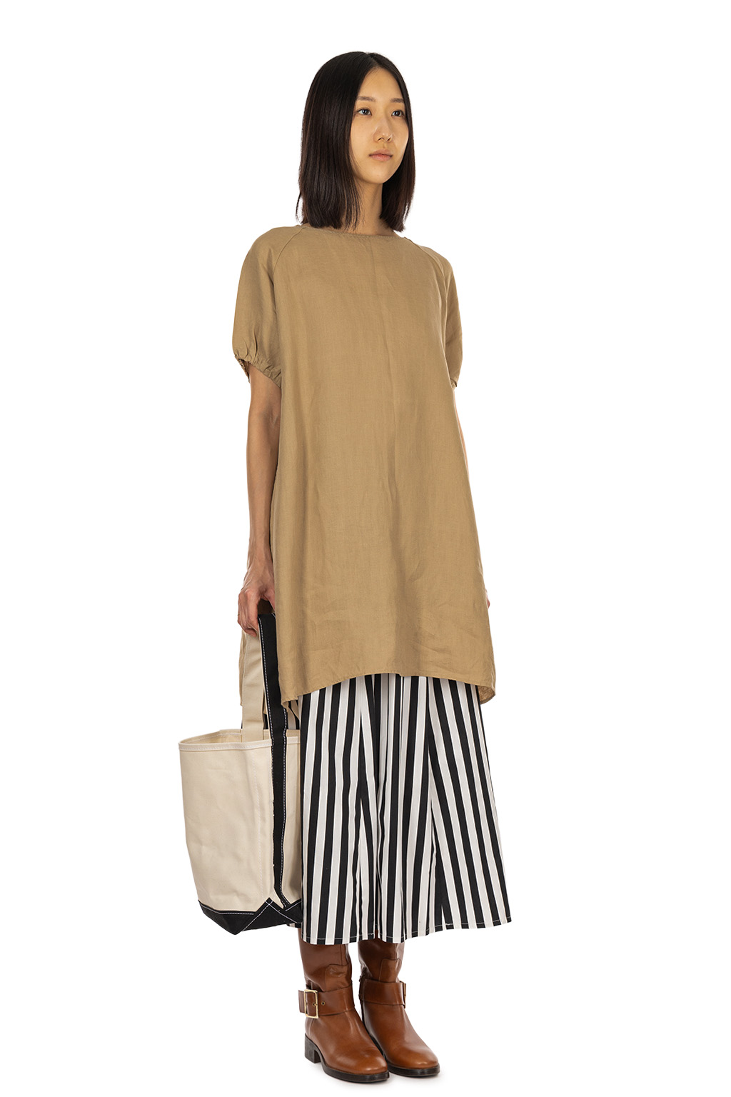 NARU  - French Linen Raglan Sleeve Tunic - Light Brown