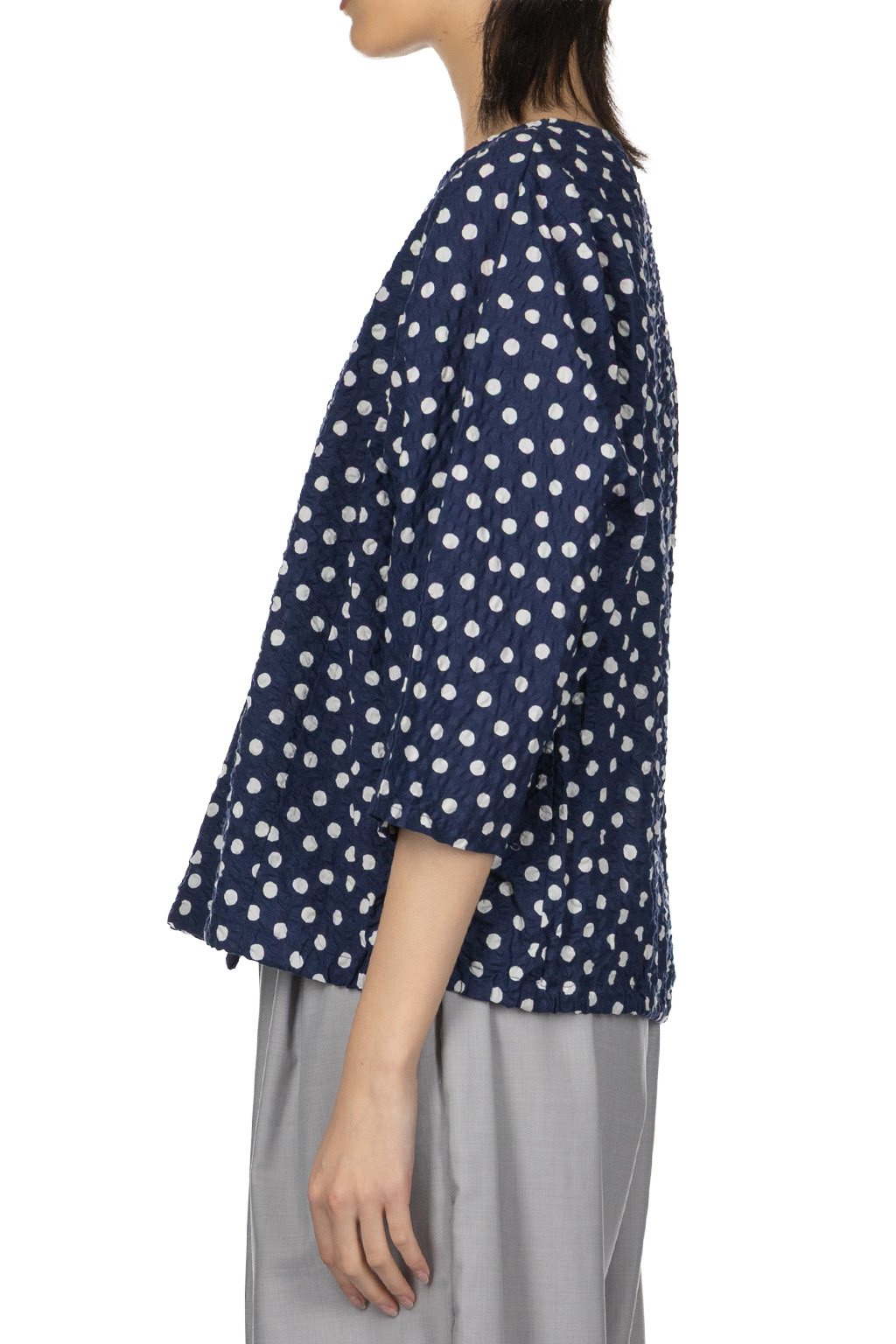 NARU  - Lone Ripple Dot Shirt -  Navy x White