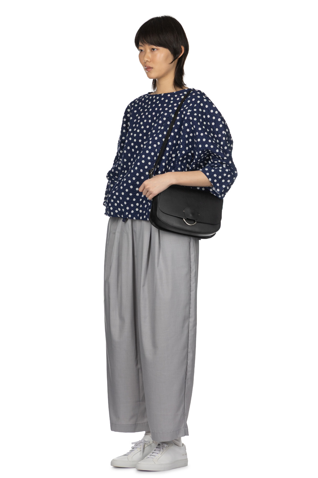 NARU  - Lone Ripple Dot Shirt -  Navy x White