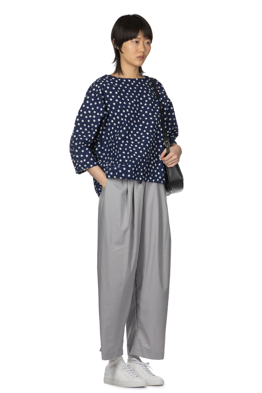 NARU  - Lone Ripple Dot Shirt -  Navy x White