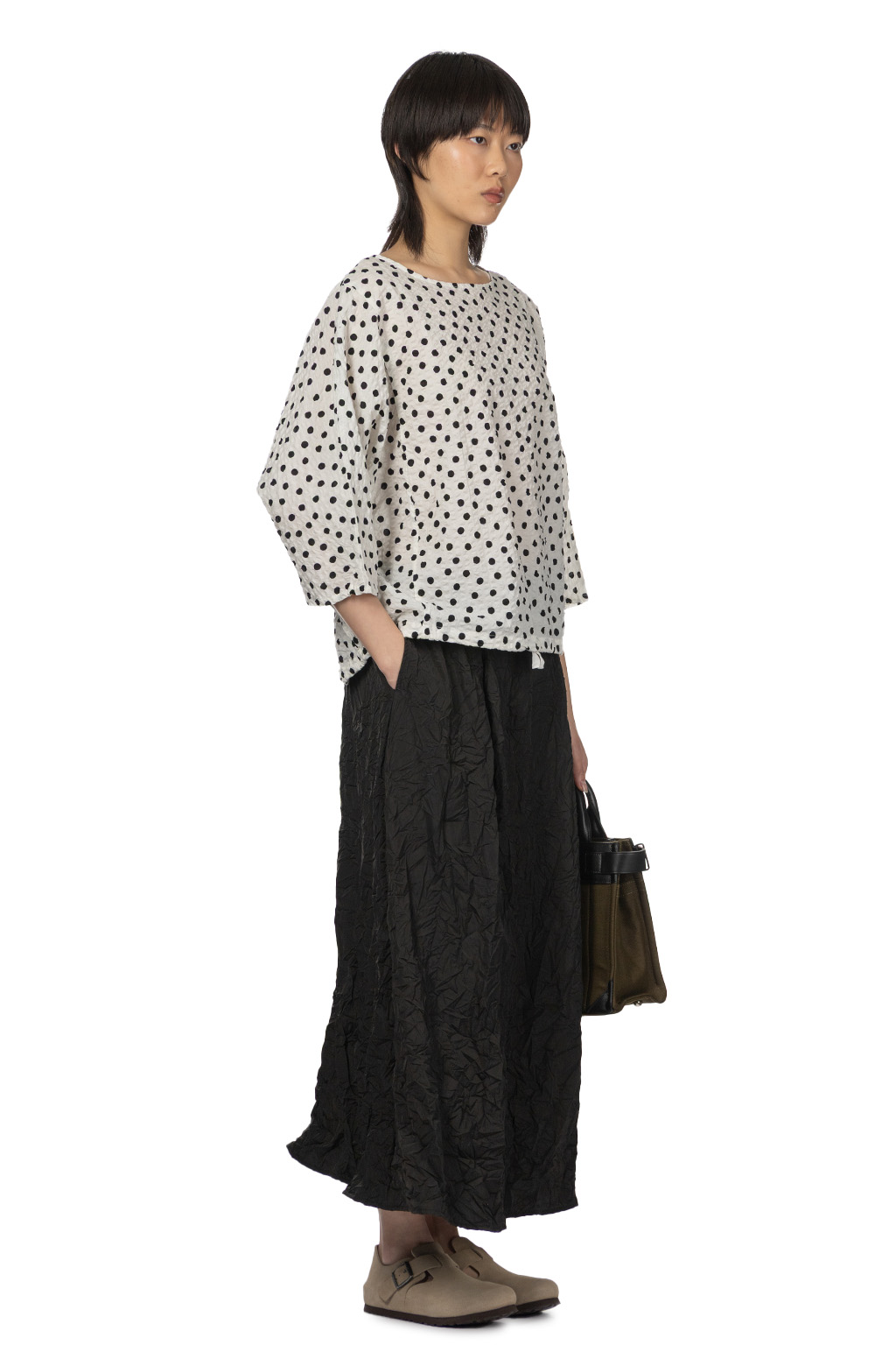 NARU  - Lone Ripple Dot Shirt - White x Black