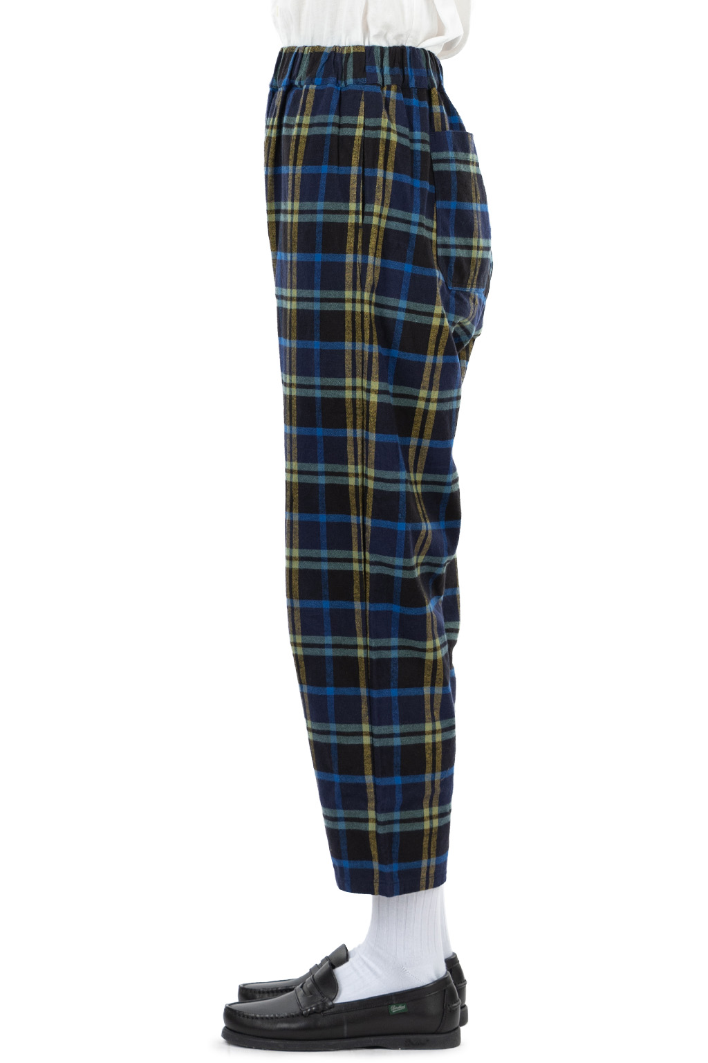 NARU  - Nishiwaki Flannel Check Cozy Pants - Navy x Yellow