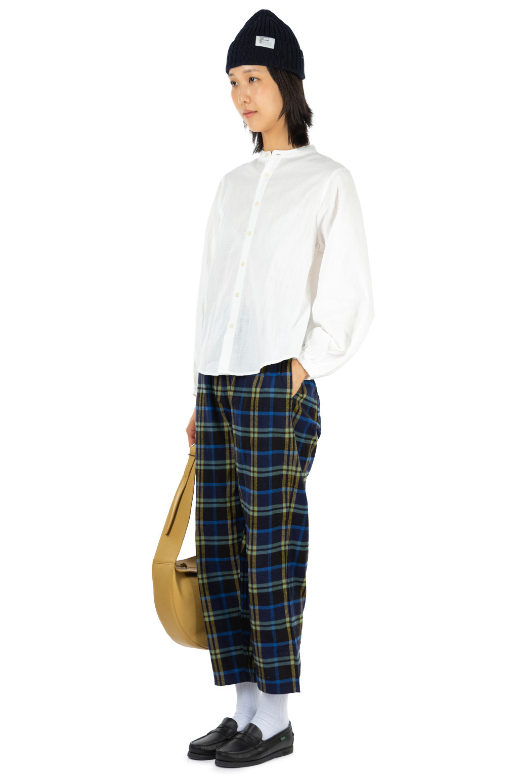 NARU  - Nishiwaki Flannel Check Cozy Pants - Navy x Yellow