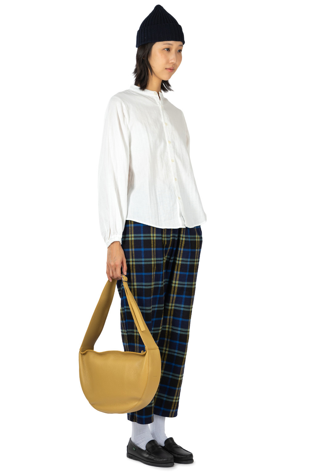 NARU  - Nishiwaki Flannel Check Cozy Pants - Navy x Yellow