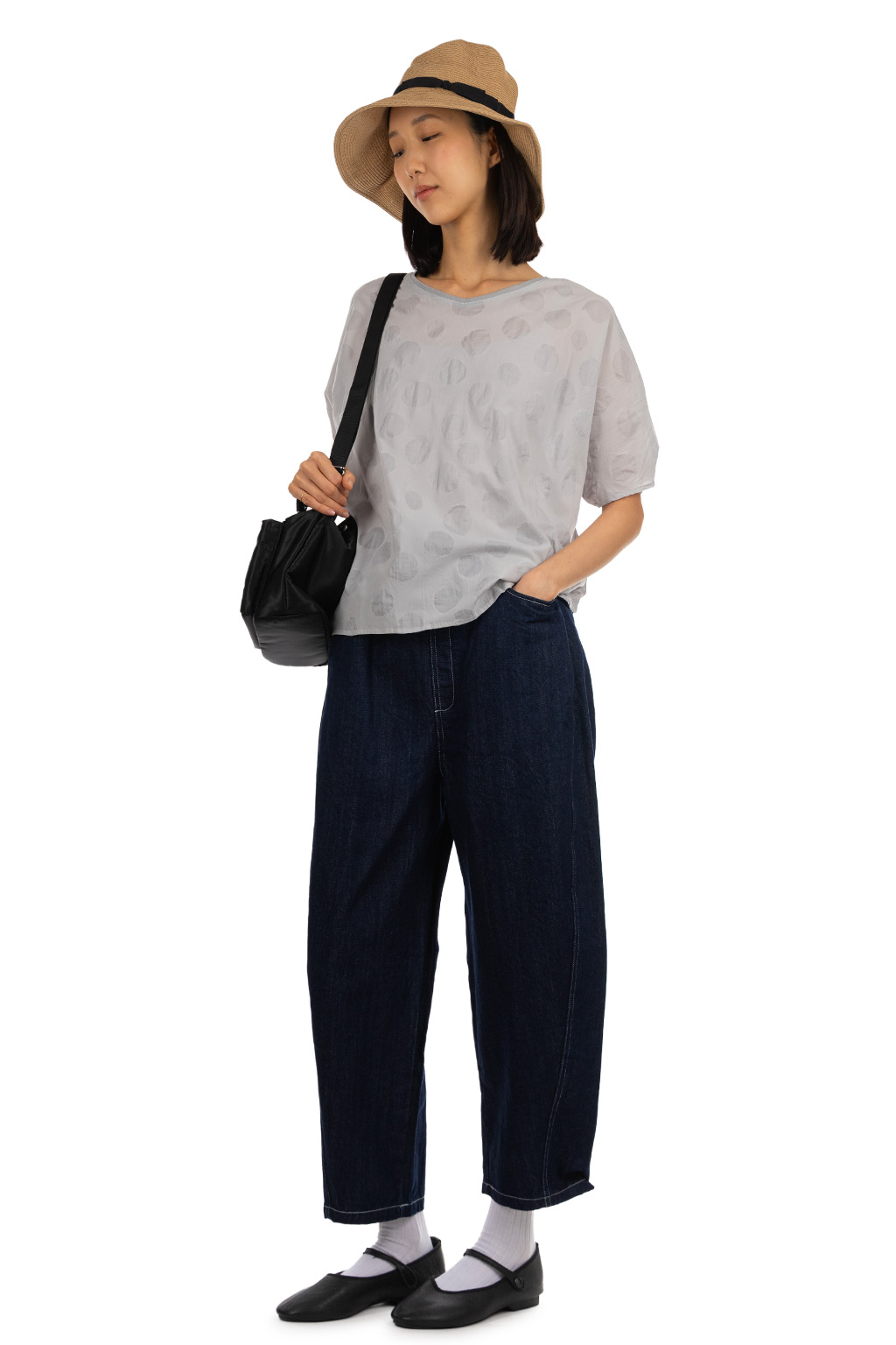 NARU  - Random Dot Bateau Blouse - Grey