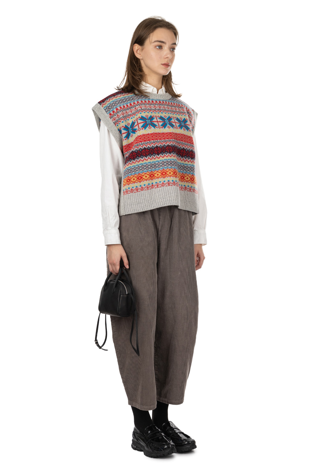 NARU  - Tasmania Wool Fair Isle Box Vest - Grey