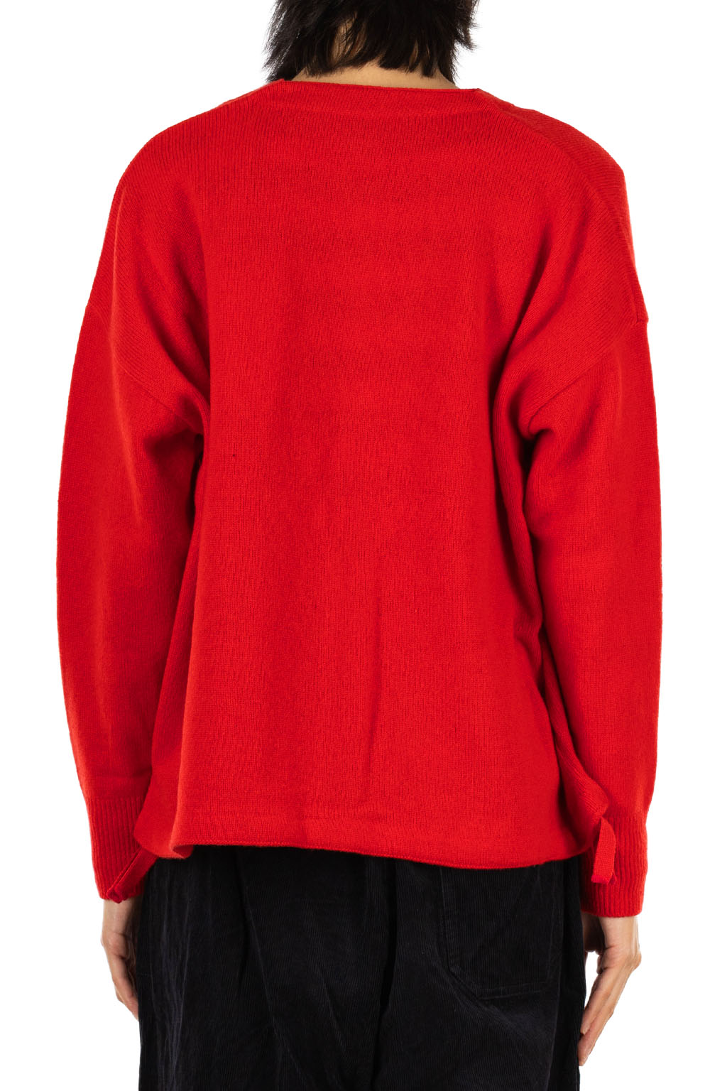 NARU  - V-Neck Knit Cardigan with Drawstring Hem - Red
