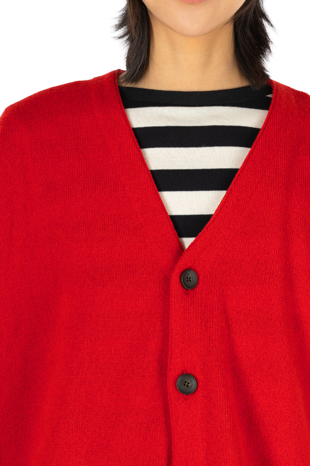 NARU  - V-Neck Knit Cardigan with Drawstring Hem - Red