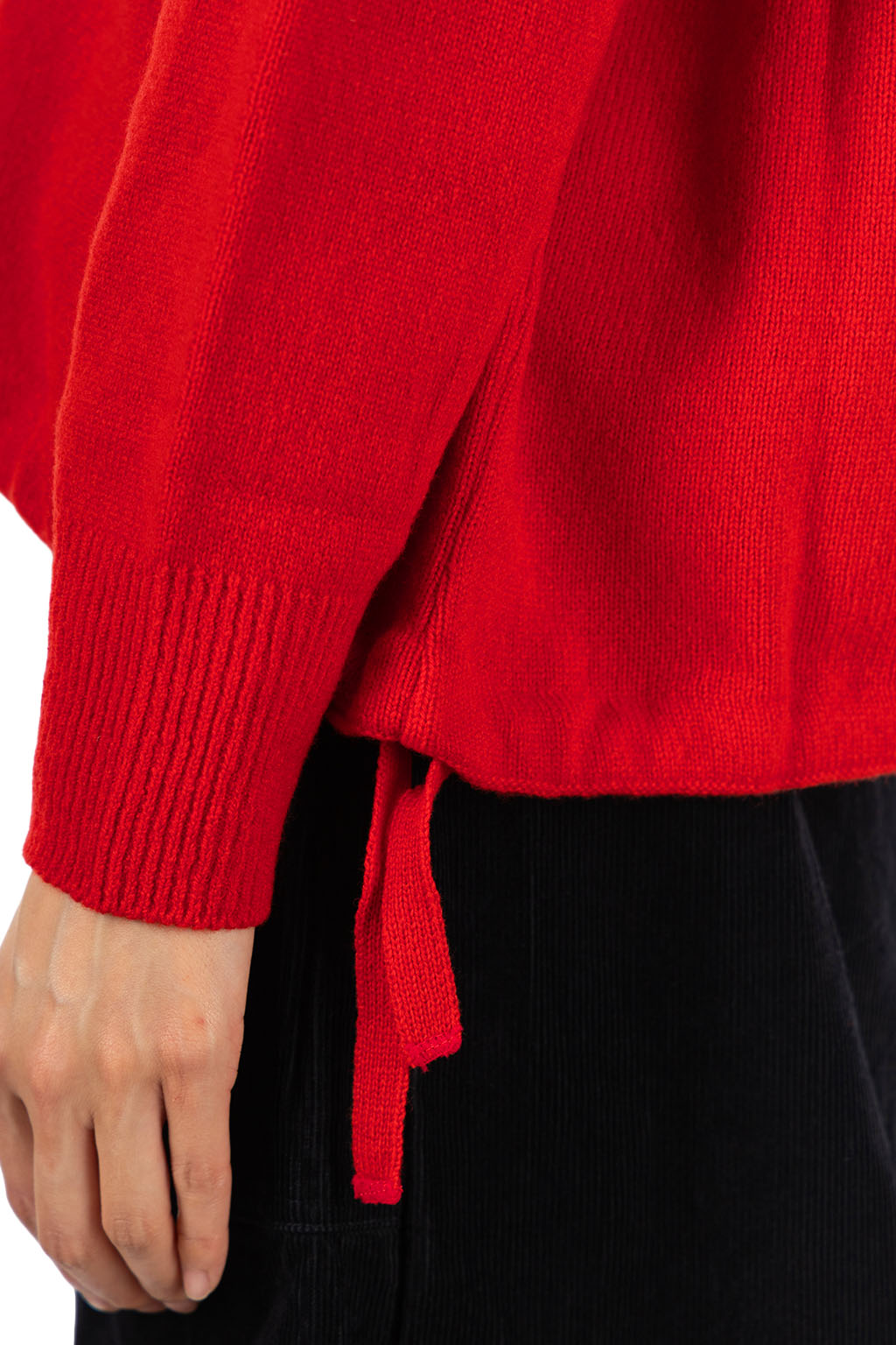 NARU  - V-Neck Knit Cardigan with Drawstring Hem - Red