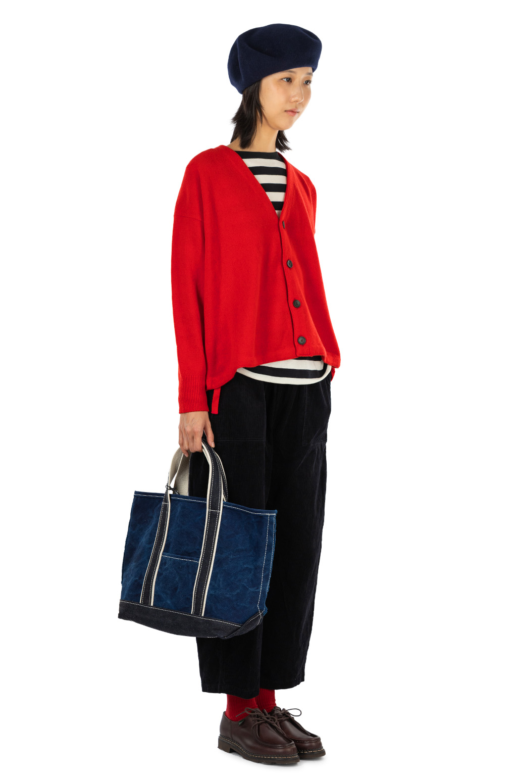 NARU  - V-Neck Knit Cardigan with Drawstring Hem - Red