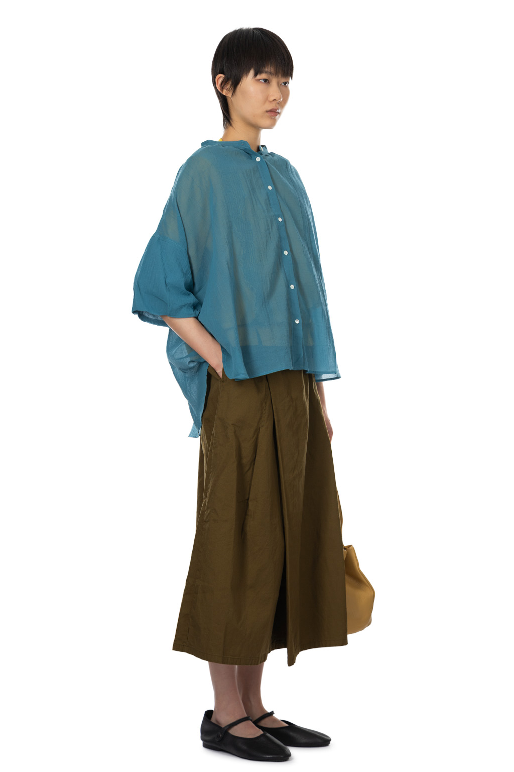 Nachukara - Boiled Wool Ballon Sleeve Blouse - Blue