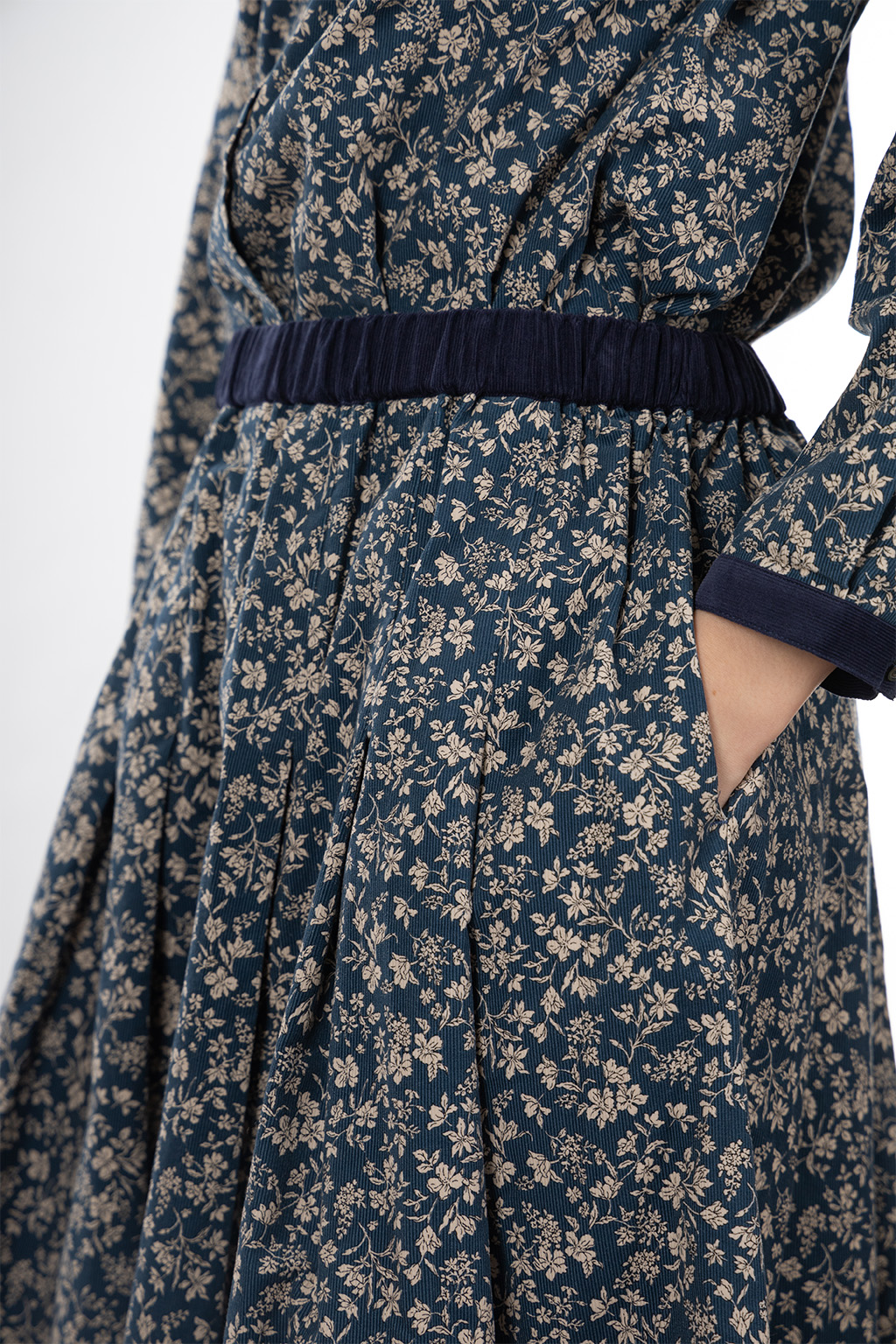 Nachukara - Corduroy Printed Gather Skirt - Blue