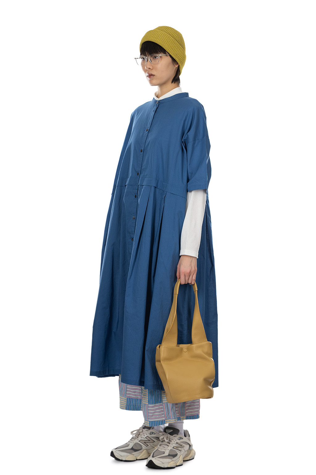 Nachukara - Cotton Lawn Short Sleeve Tuck Dress - Blue