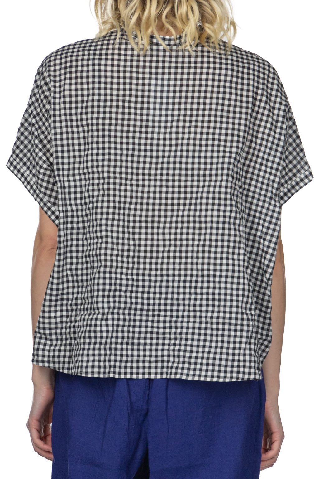 Nachukara - Cotton Shirring Dolman Shirt - Black Check