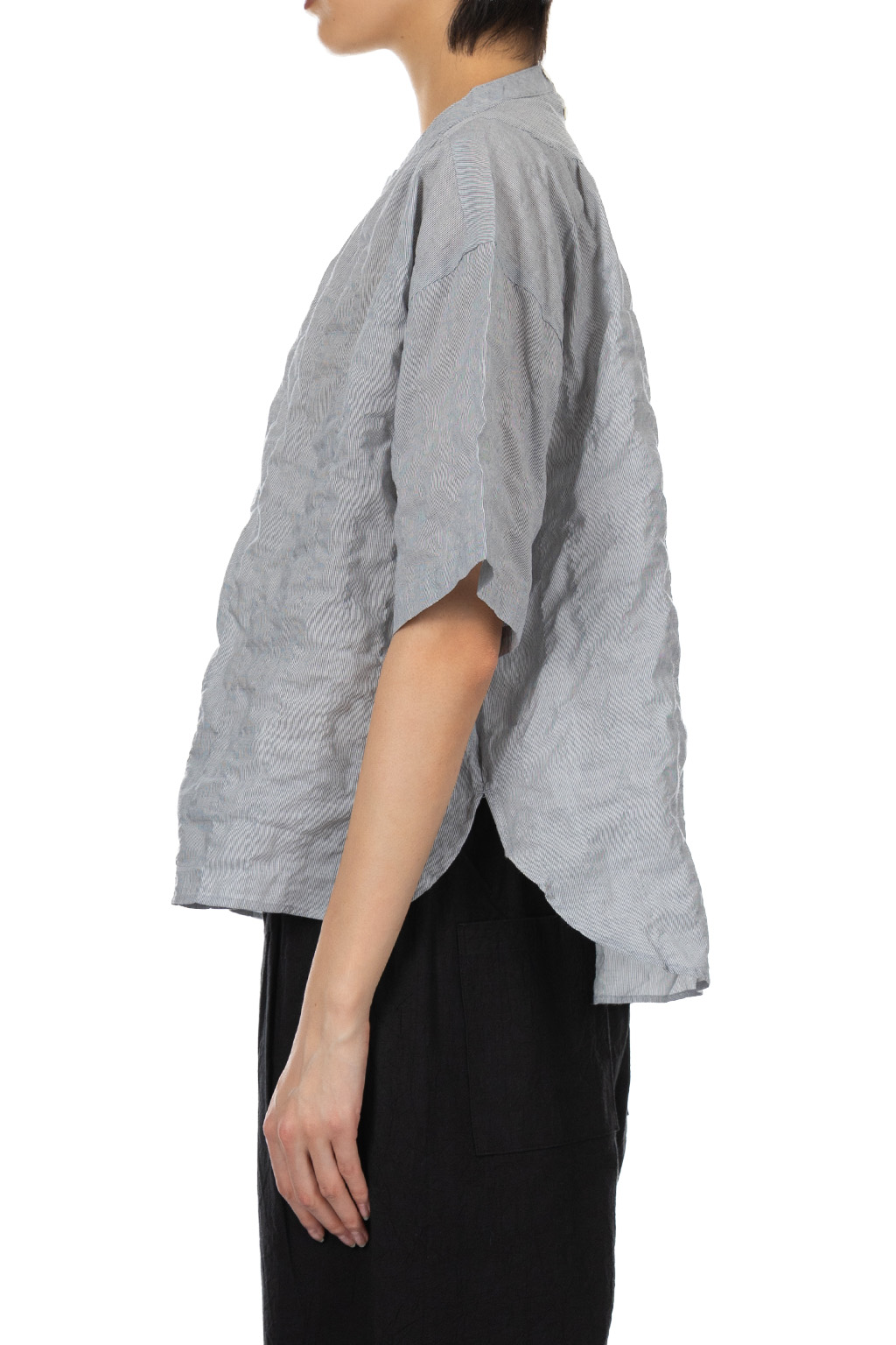 Nachukara - Cotton Shirring Gather Blouse - Black Stripe