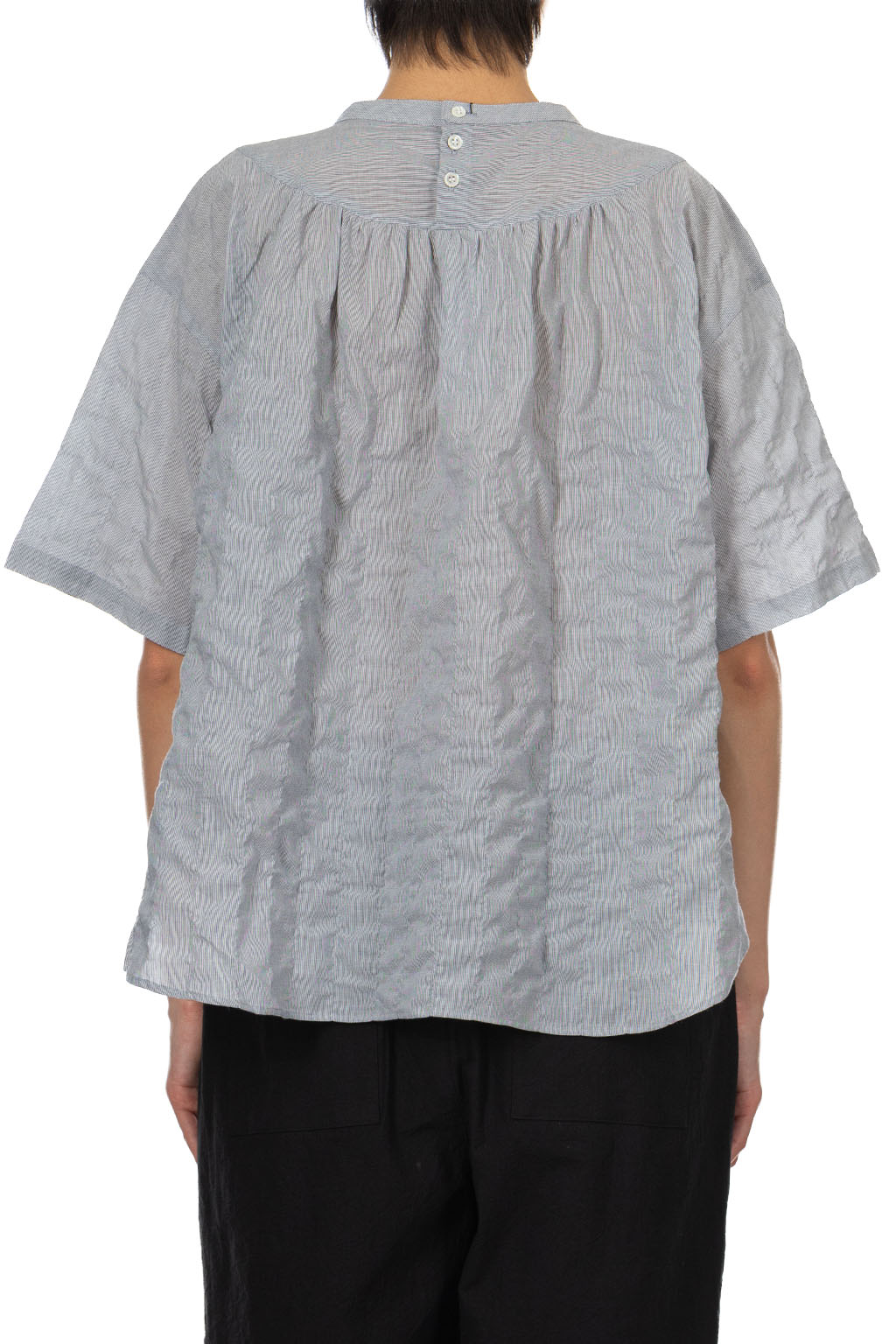 Nachukara - Cotton Shirring Gather Blouse - Black Stripe