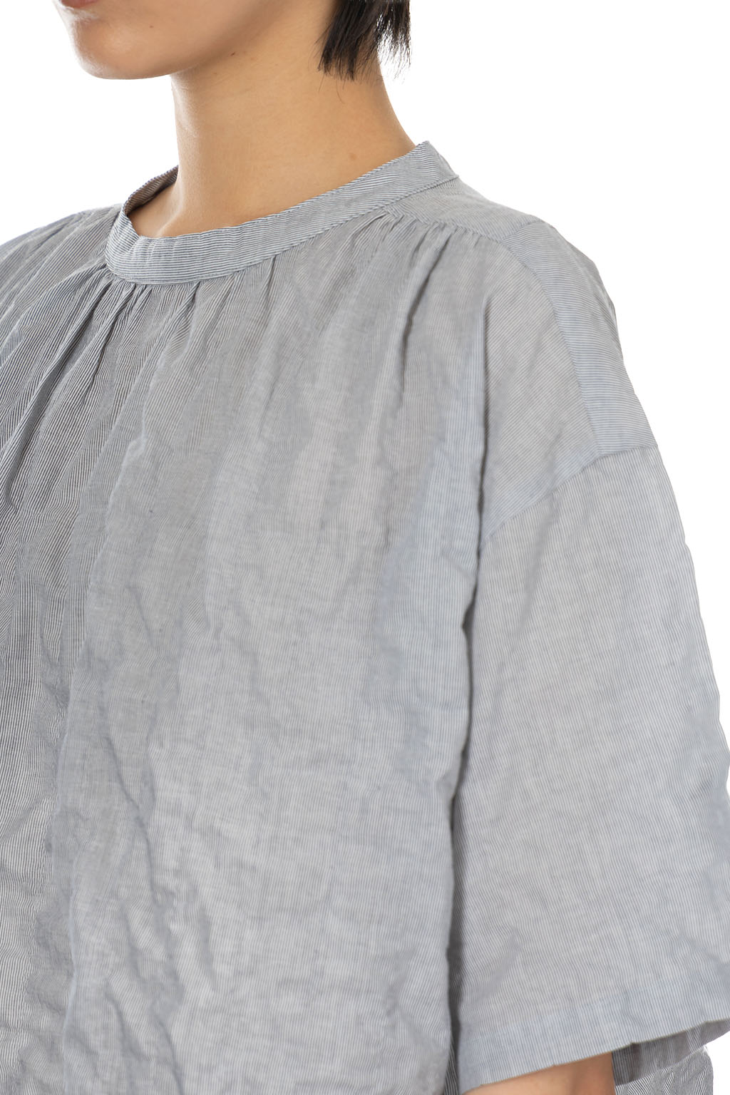 Nachukara - Cotton Shirring Gather Blouse - Black Stripe