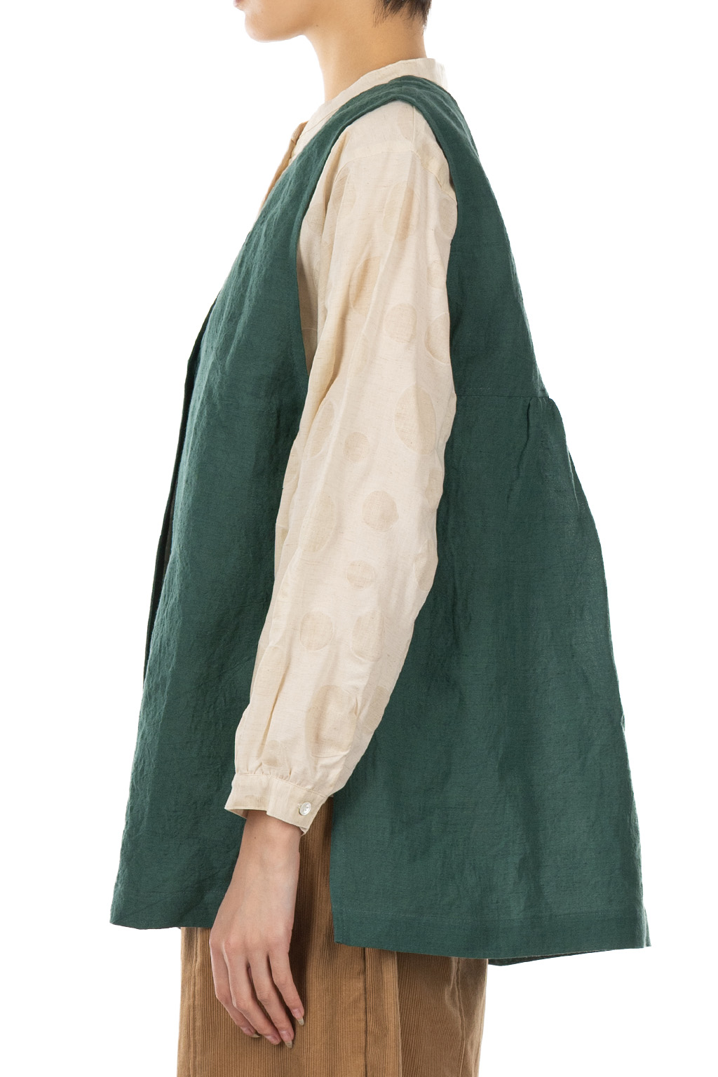 Nachukara - Linen Cotton Front-Open Vest - Green