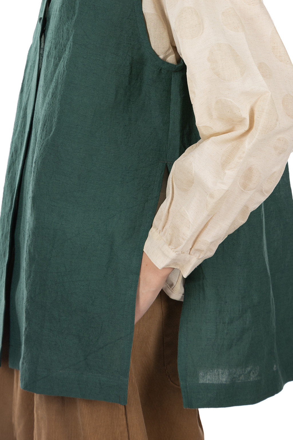 Nachukara - Linen Cotton Front-Open Vest - Green