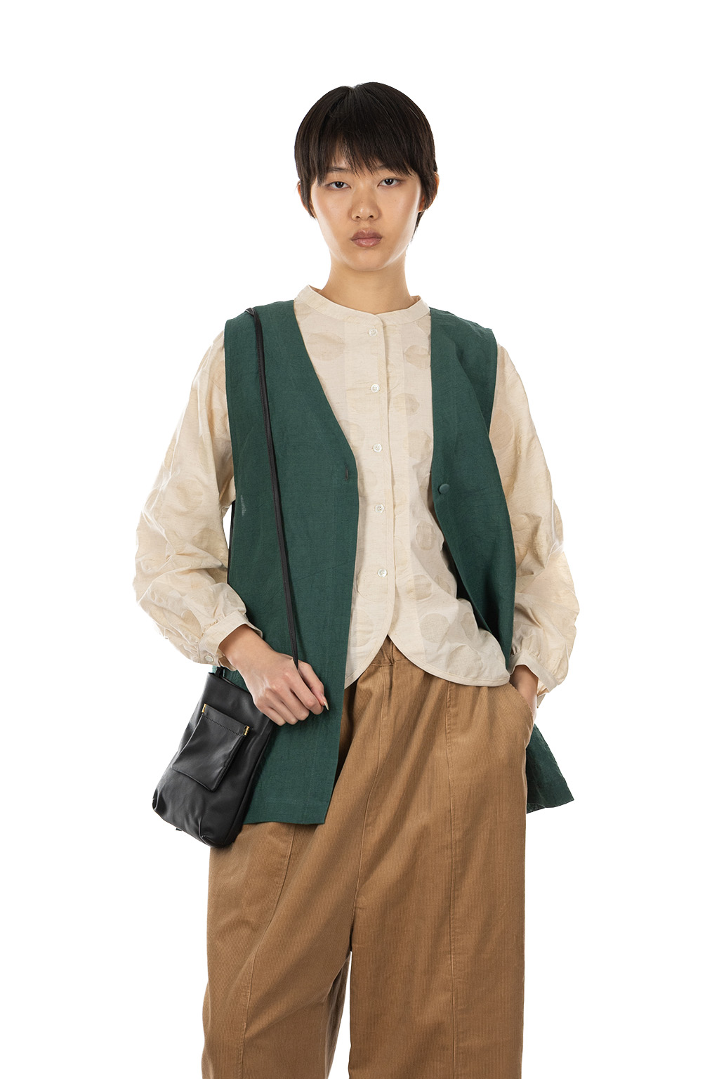 Nachukara - Linen Cotton Front-Open Vest - Green