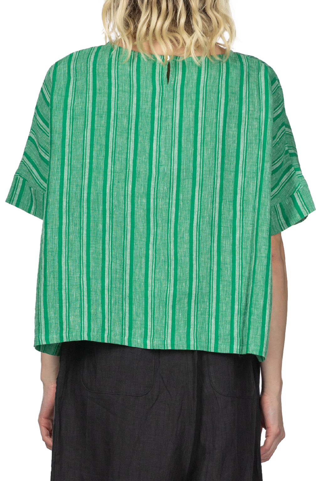 Nachukara - Linen Stripe Wide Pullover - Green