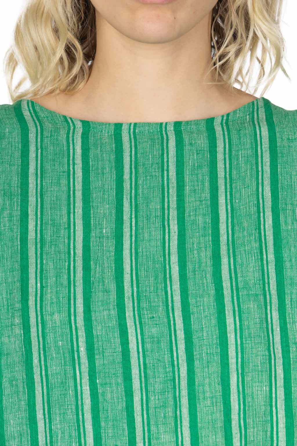 Nachukara - Linen Stripe Wide Pullover - Green
