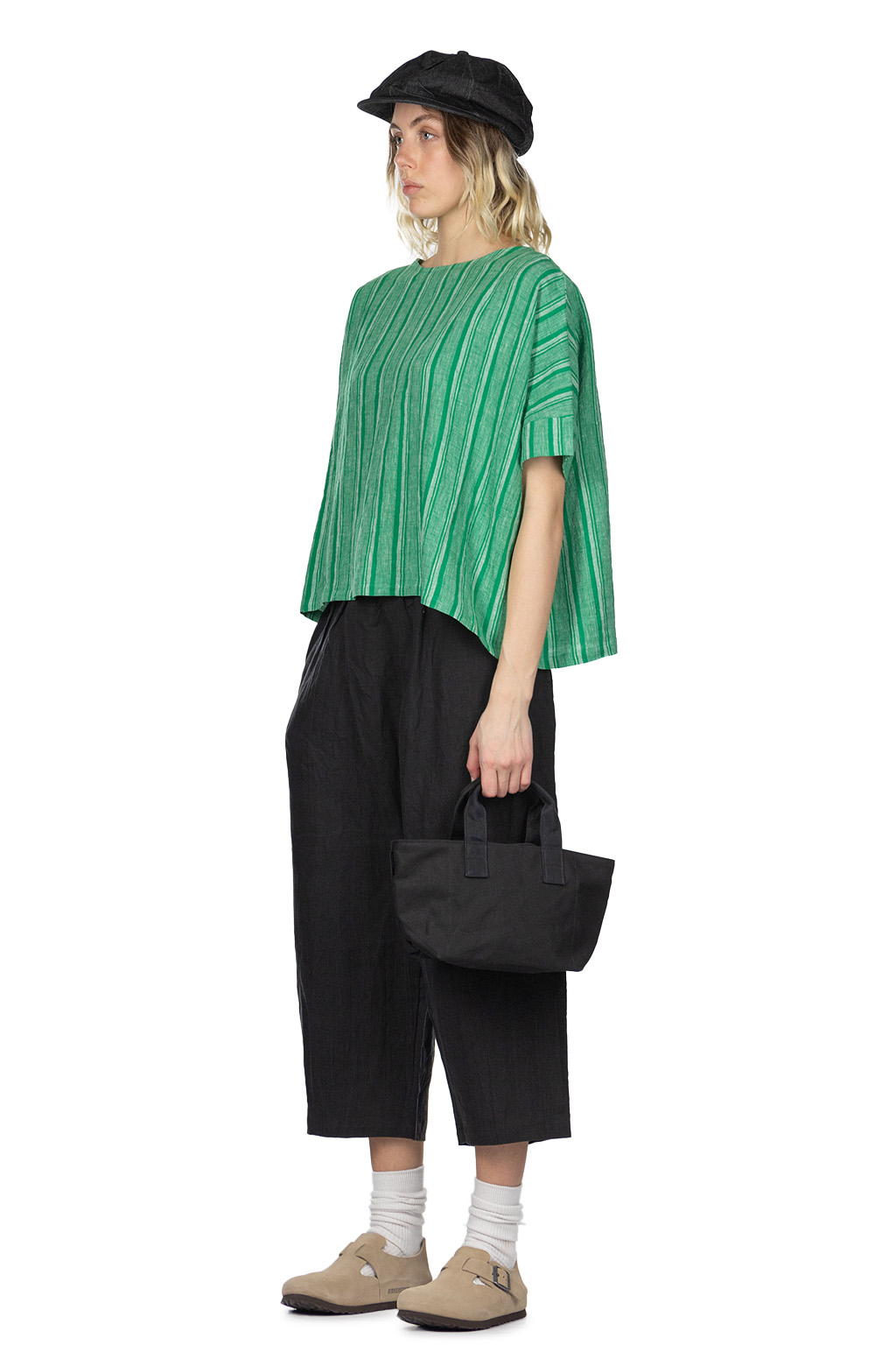 Nachukara - Linen Stripe Wide Pullover - Green