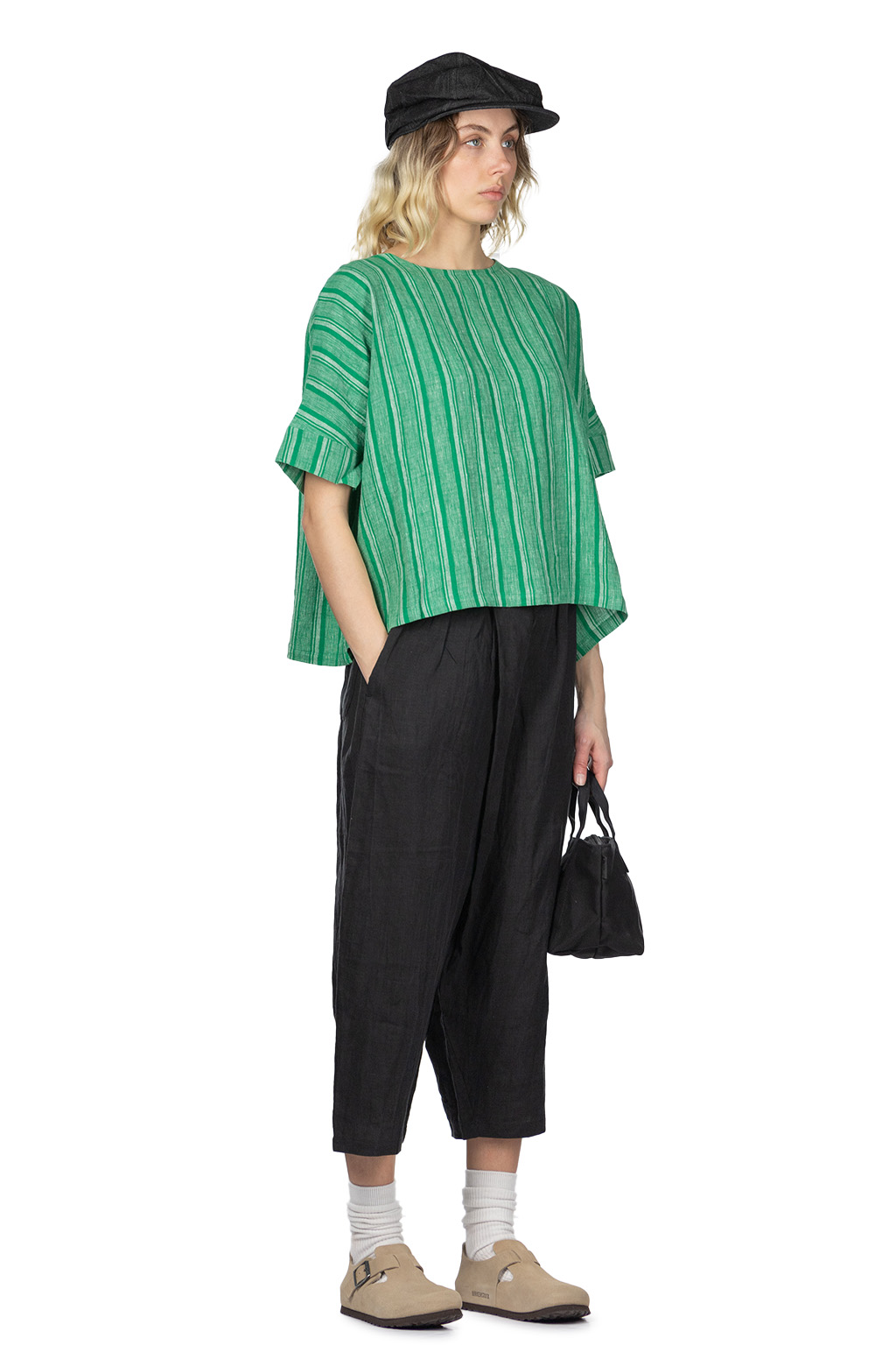 Nachukara - Linen Stripe Wide Pullover - Green