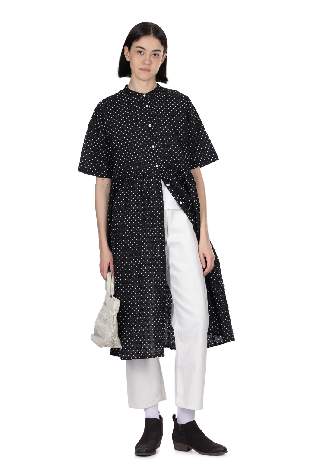 Nachukara - Ripple Dot Band Collar Dress - Black