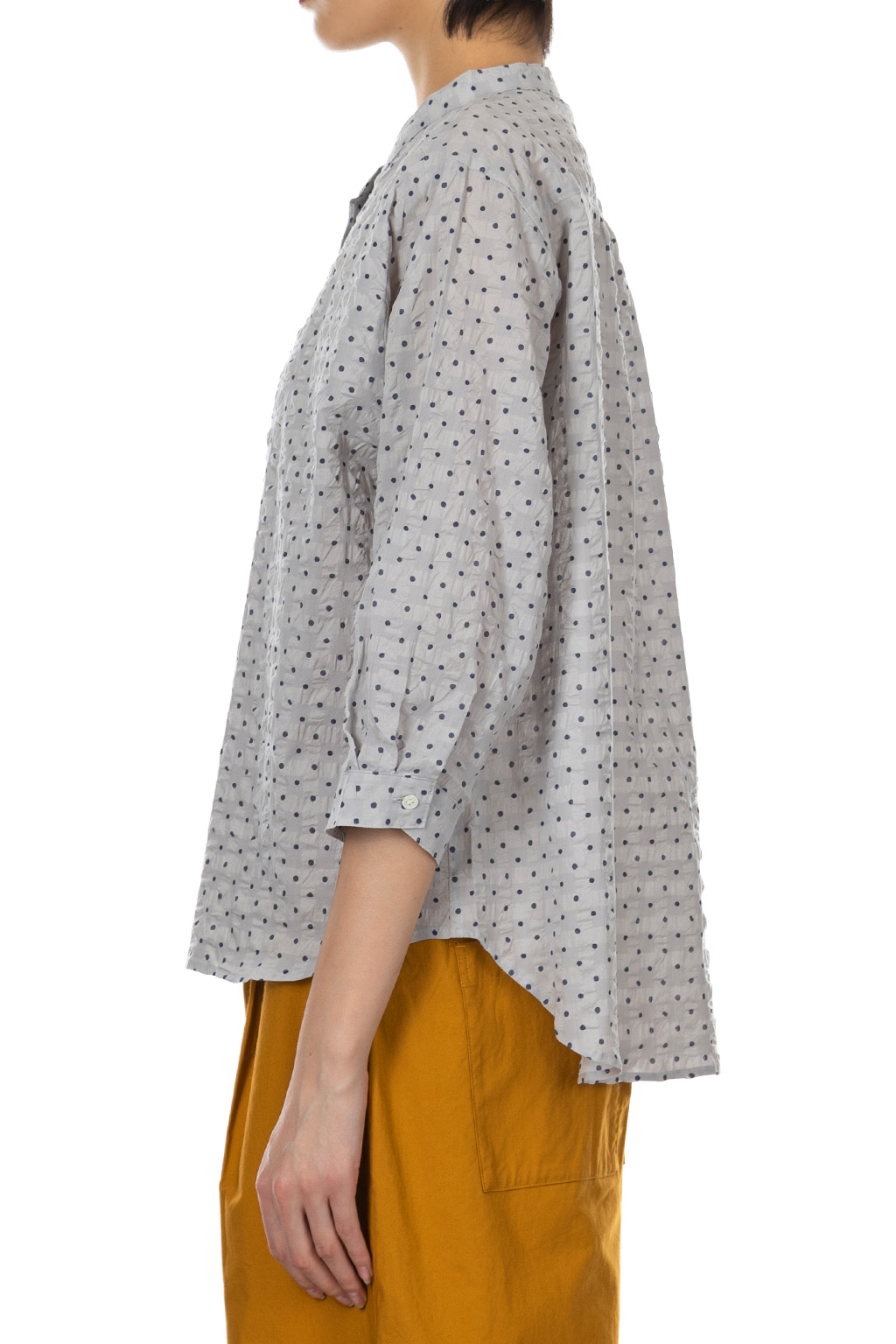 Nachukara - Ripple Dot Band Collar Shirt - Grey