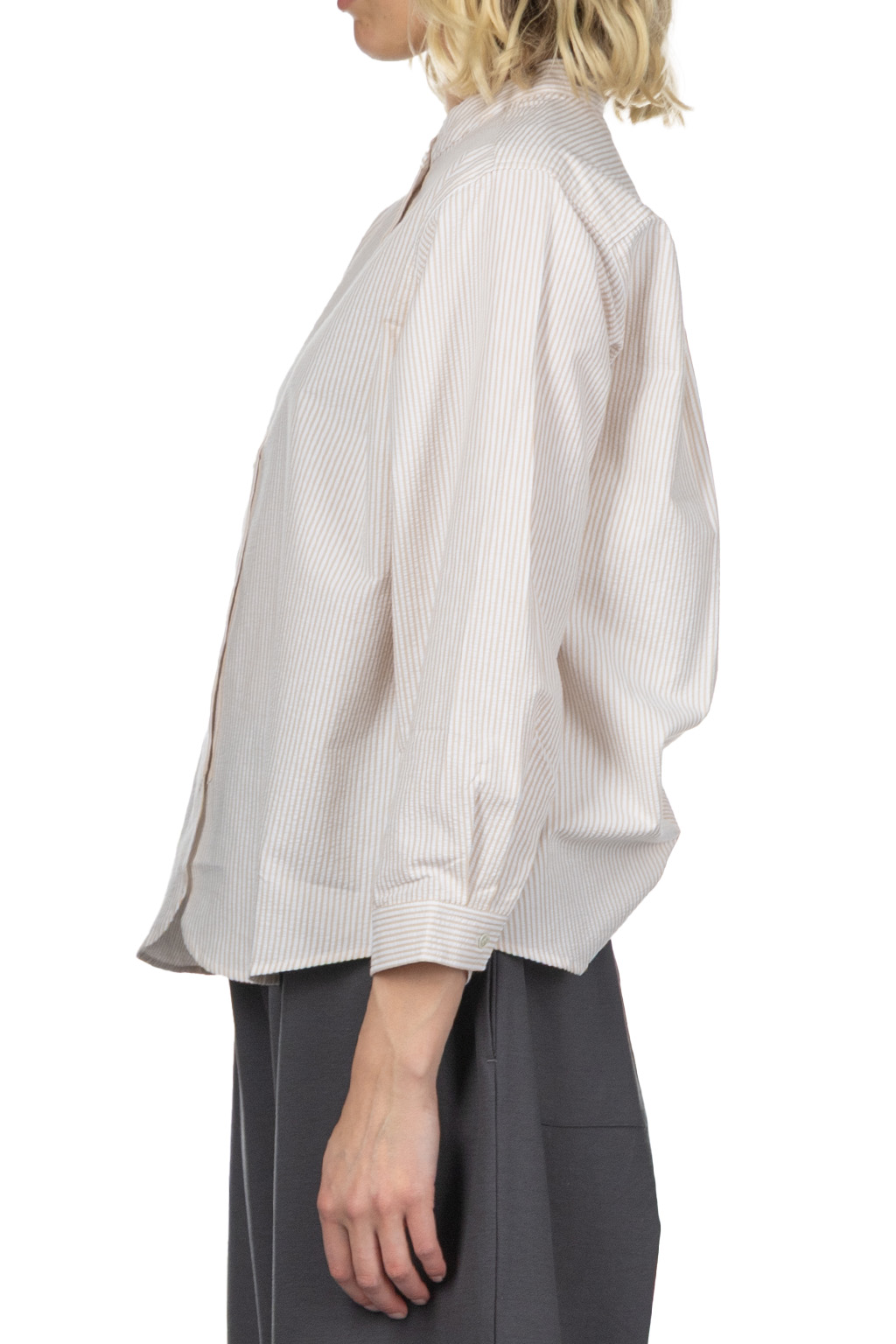 Nachukara - Seersucker Band Collar Blouse