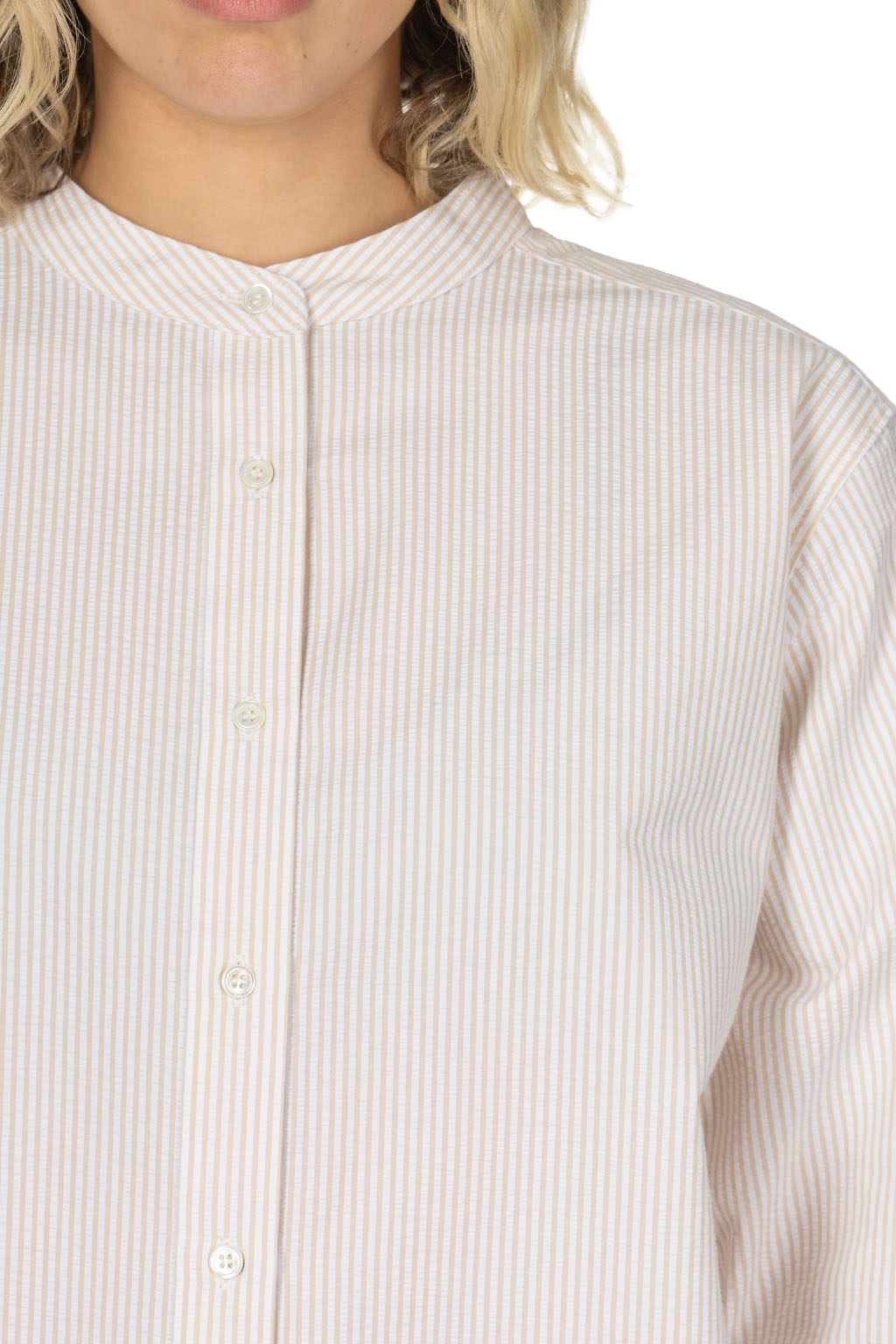 Nachukara - Seersucker Band Collar Blouse