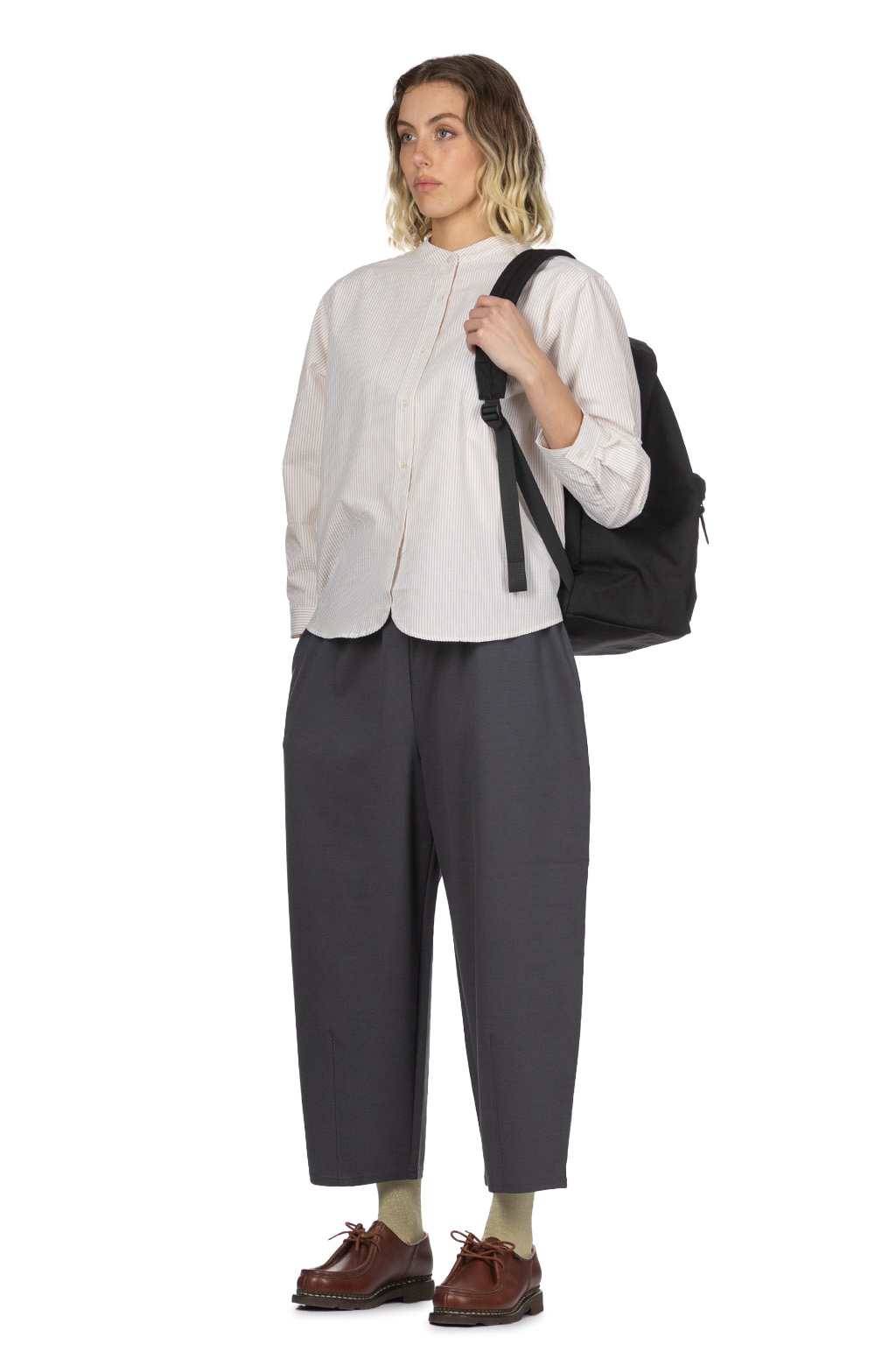 Nachukara - Seersucker Band Collar Blouse