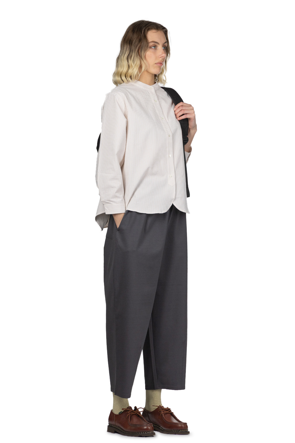 Nachukara - Seersucker Band Collar Blouse